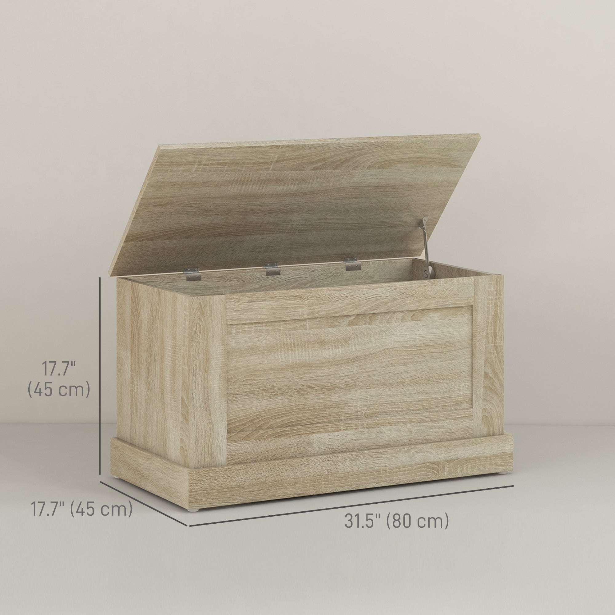 HOMCOM Storage Chest, Storage Trunk with Safety Hinge, Wooden Box for Living Room, Entryway, 31.5" x 15.7" x 17.7", Natural Wood Grain