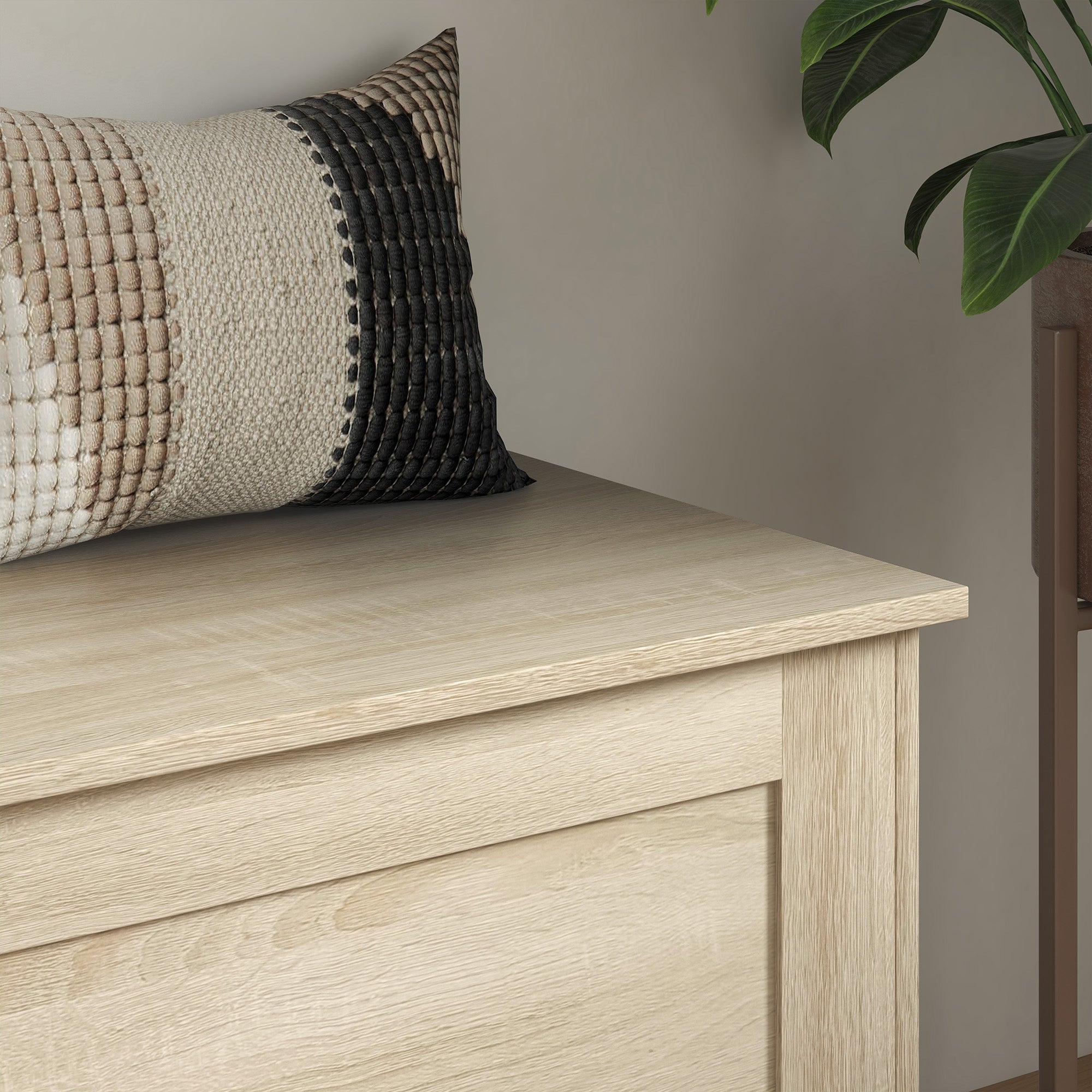 HOMCOM Storage Chest, Storage Trunk with Safety Hinge, Wooden Box for Living Room, Entryway, 31.5" x 15.7" x 17.7", Natural Wood Grain