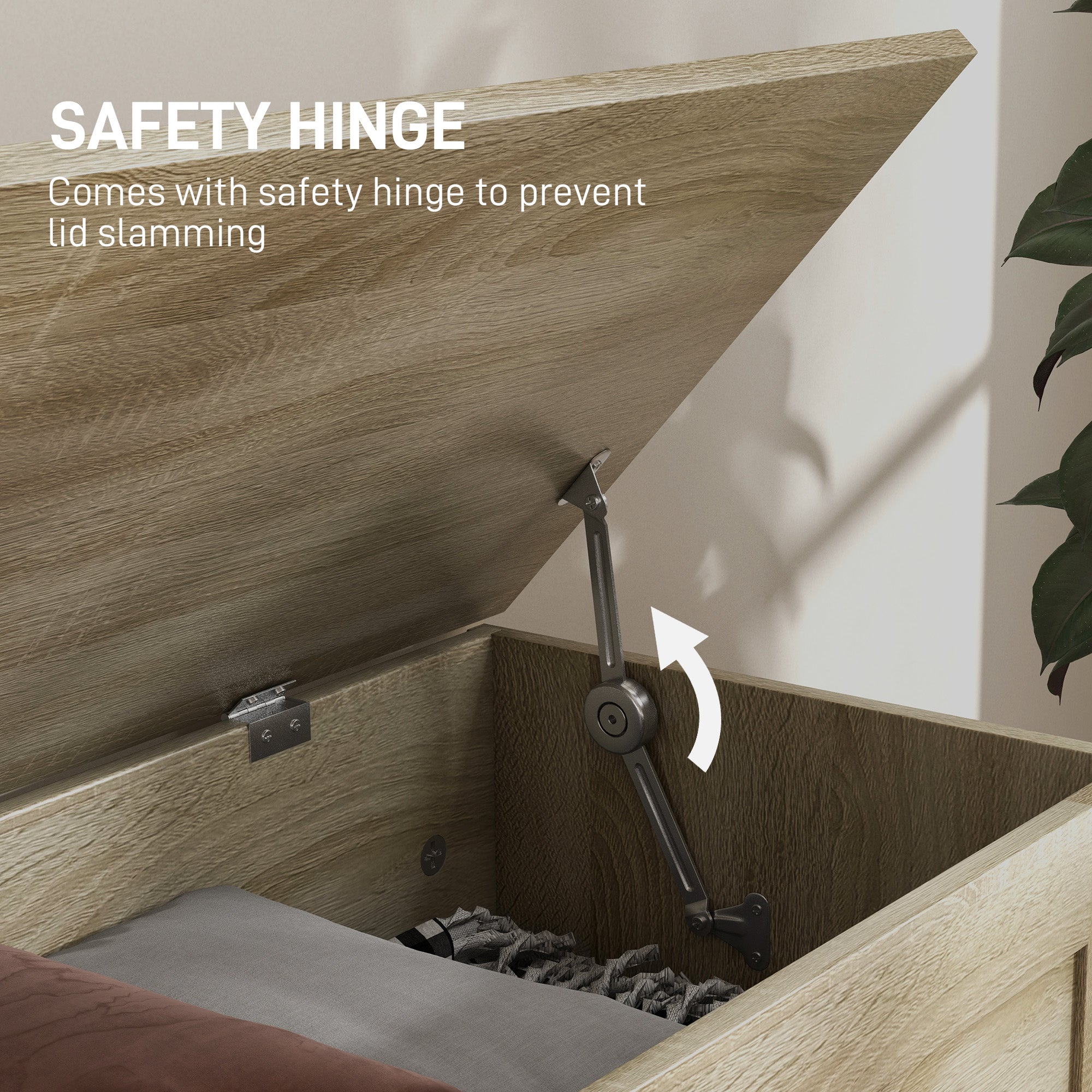 HOMCOM Storage Chest, Storage Trunk with Safety Hinge, Wooden Box for Living Room, Entryway, 31.5" x 15.7" x 17.7", Natural Wood Grain