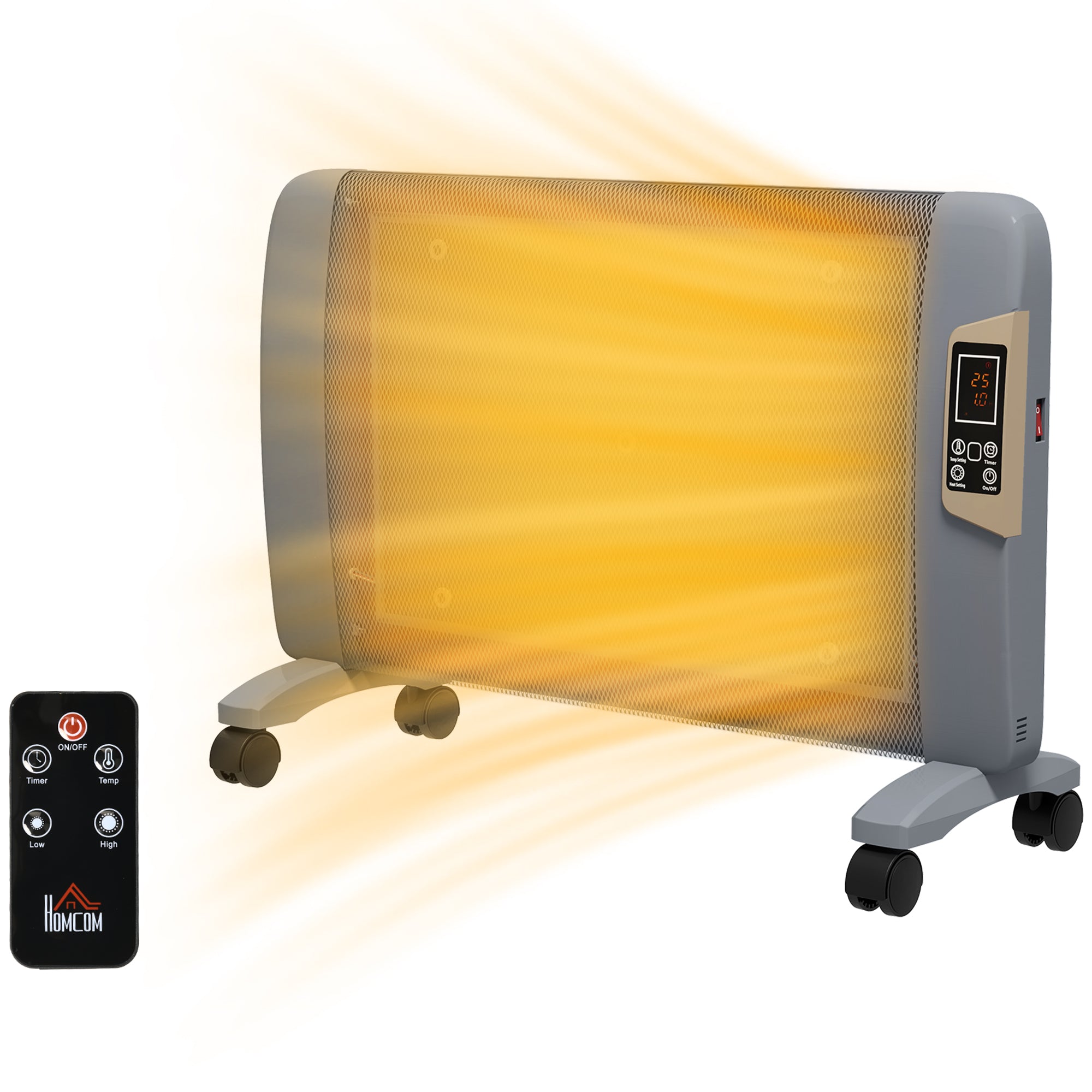 HOMCOM Mica Electric Space Heater, Portable Heater for Home with 2 Heat Settings, Living Room, Study, Garage, Adjustable Temperature 18-30°C, 1000W/2000W, Grey