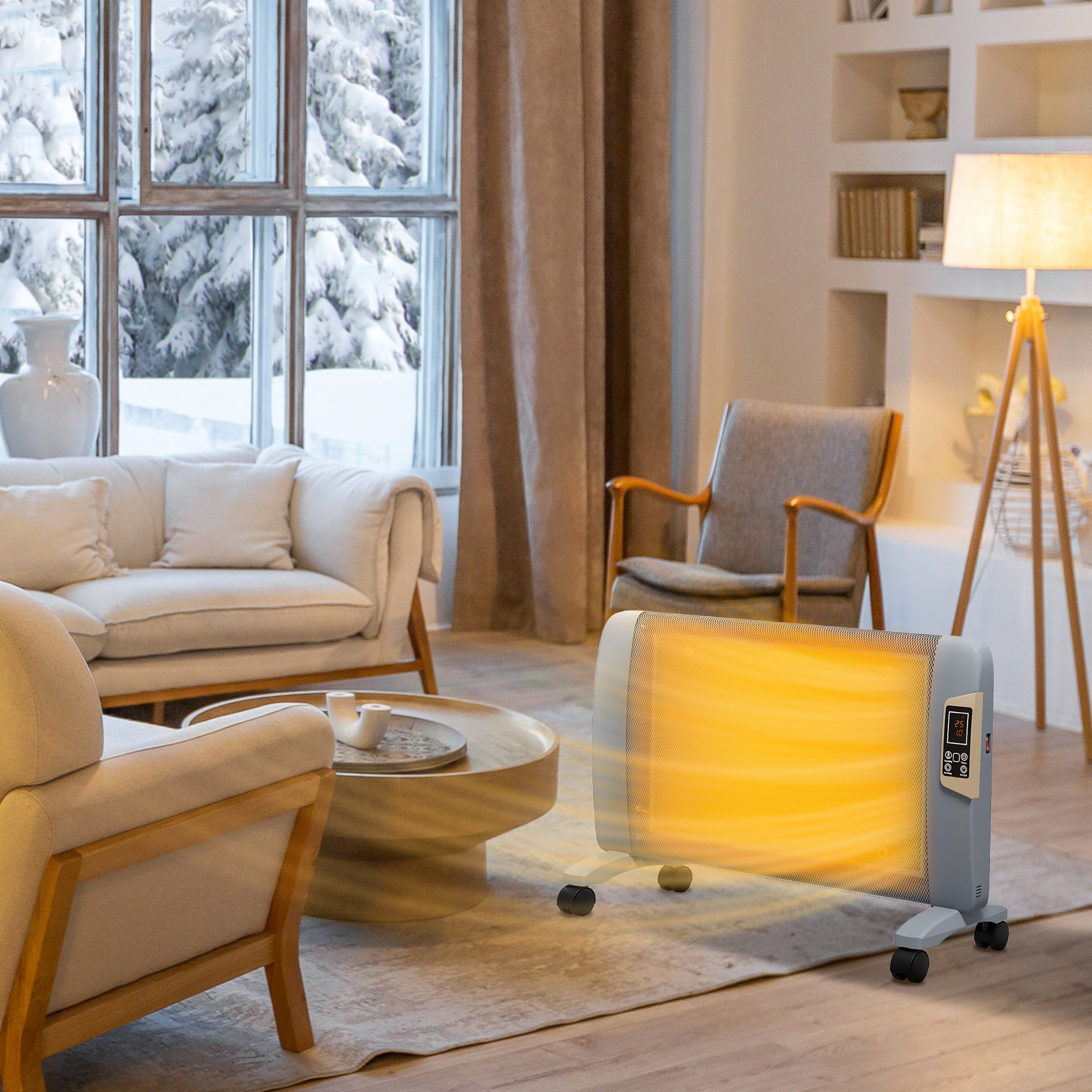 HOMCOM Mica Electric Space Heater, Portable Heater for Home with 2 Heat Settings, Living Room, Study, Garage, Adjustable Temperature 18-30°C, 1000W/2000W, Grey