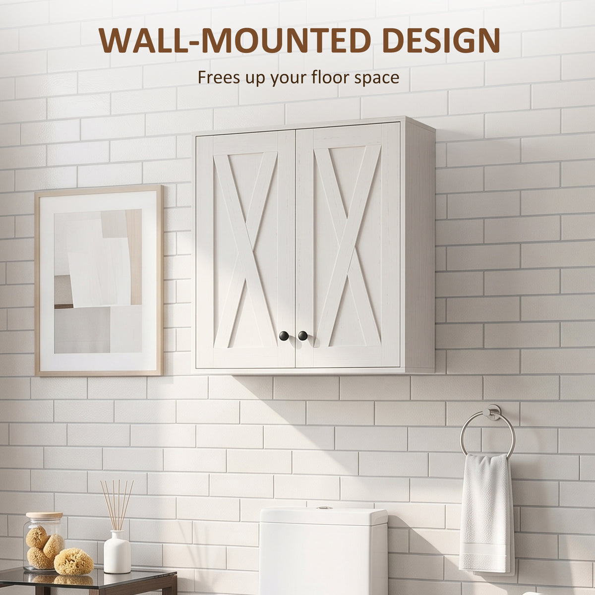 Bathroom Wall Cabinet, Modern Medicine Cabinet Wall Mounted, Over The Toilet Space Saver with Double Doors and Adjustable Storage for Toilet, Washroom, White