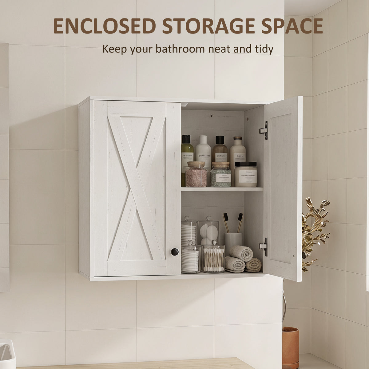 Bathroom Wall Cabinet, Modern Medicine Cabinet Wall Mounted, Over The Toilet Space Saver with Double Doors and Adjustable Storage for Toilet, Washroom, White