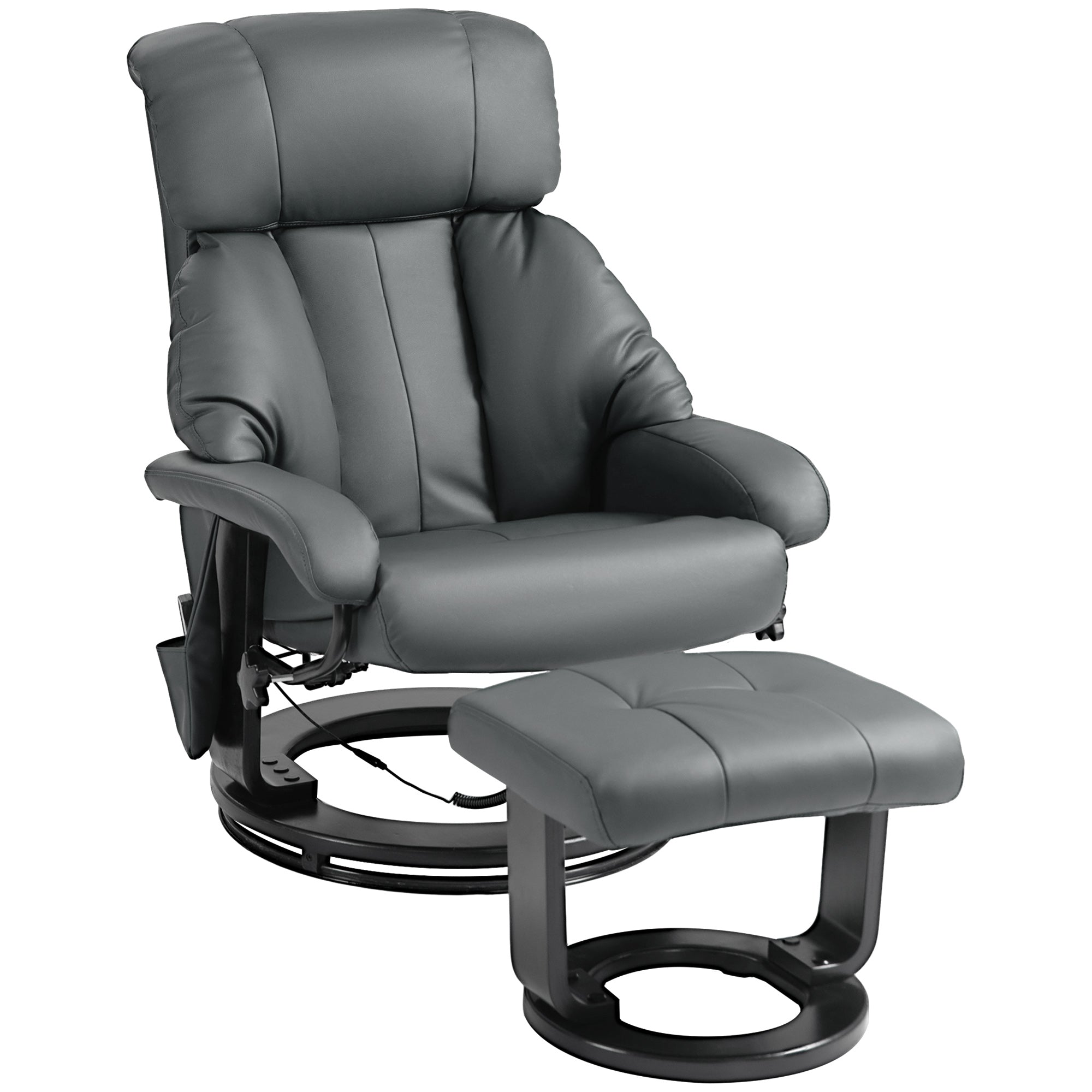 Swivel Recliner with Ottoman, Faux Leather Reclining Chair with Massage, Gray