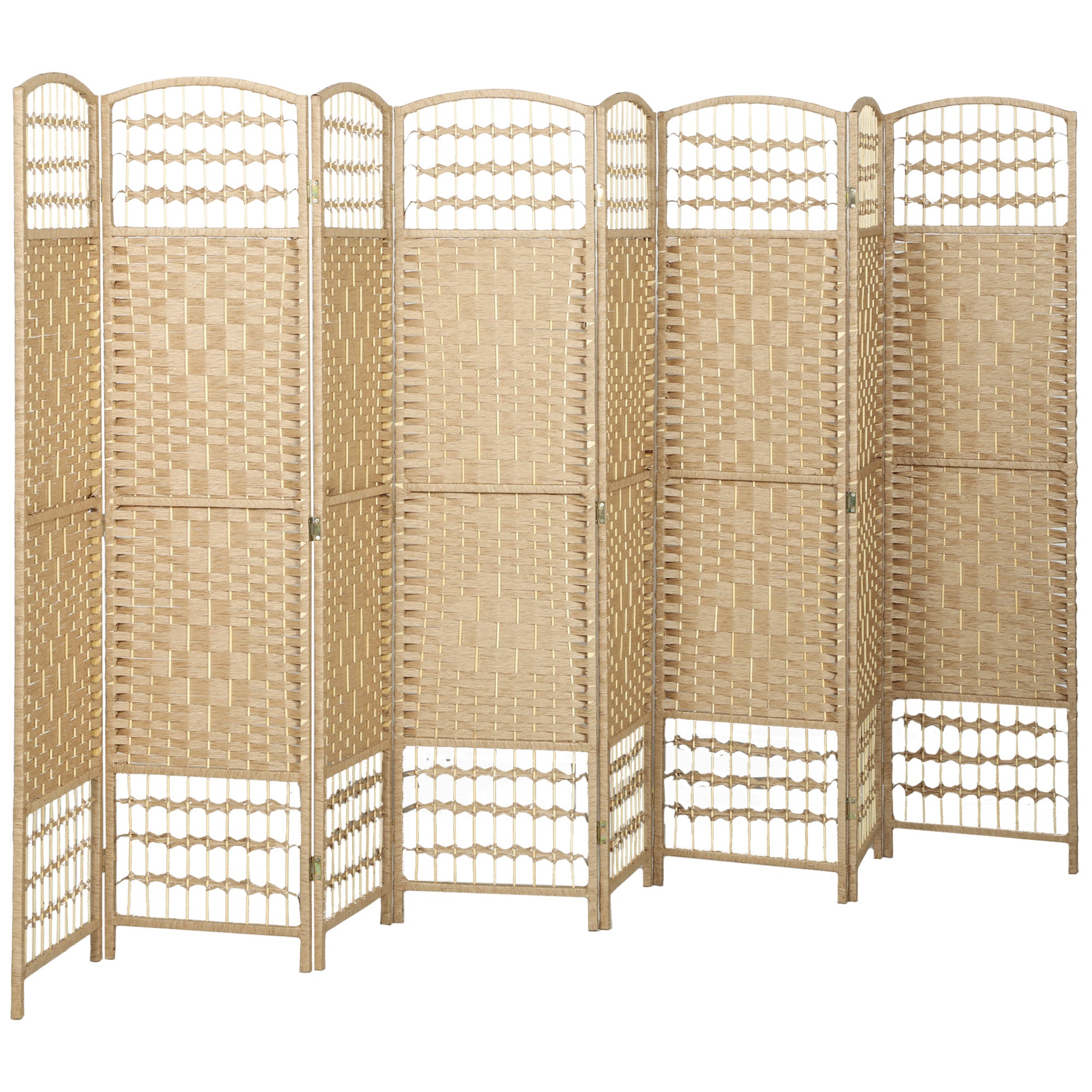 8 Panel Room Divider, 5.6 ft Tall Folding Privacy Screen, Wave Fiber Freestanding Partition Wall Divider for Home Office, Natural
