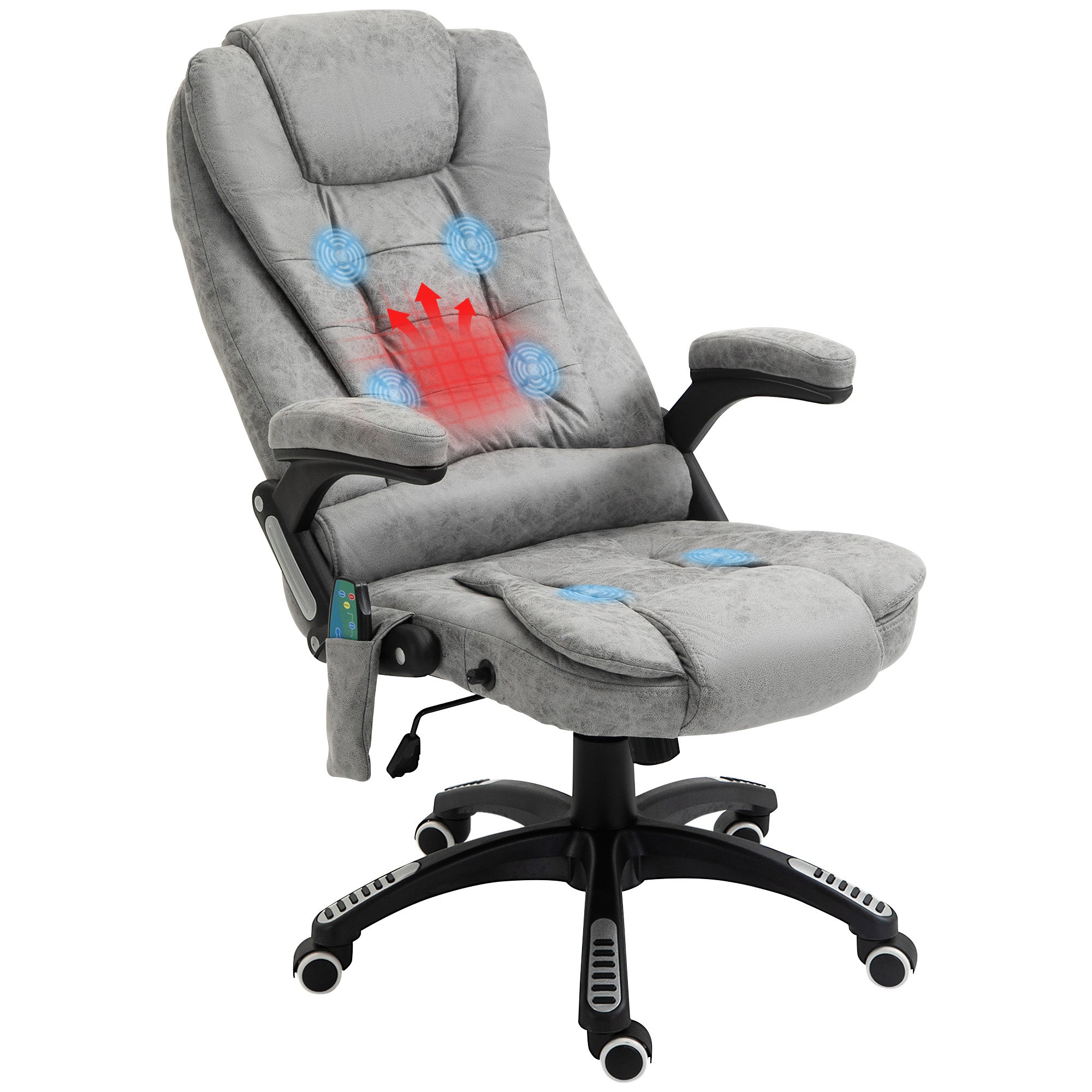 Vinsetto Office Chair, Ergonomic Desk Chair with 6-Point Massage and Back Heated, Microfiber Cloth Computer Gaming Chair with Arms, Lumbar Support, Gray