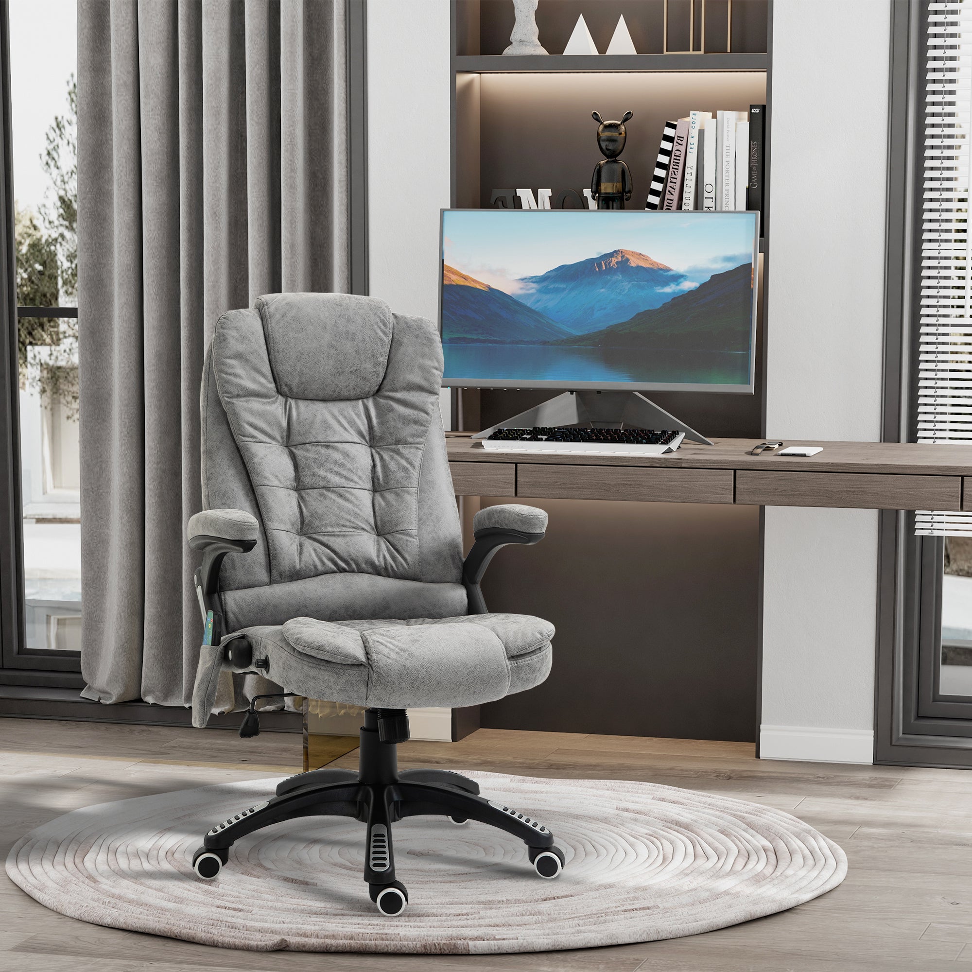 Vinsetto Office Chair, Ergonomic Desk Chair with 6-Point Massage and Back Heated, Microfiber Cloth Computer Gaming Chair with Arms, Lumbar Support, Gray