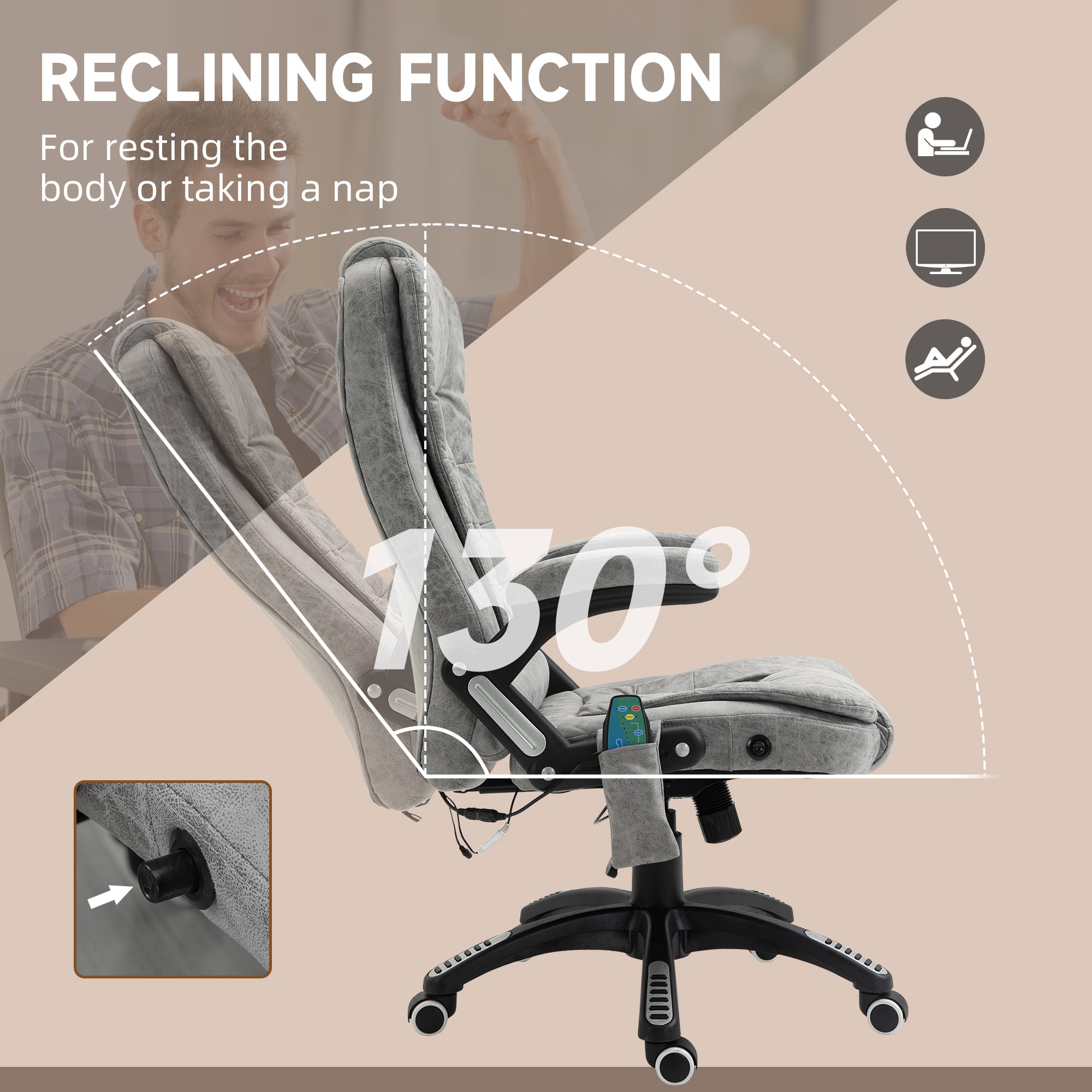 Vinsetto Office Chair, Ergonomic Desk Chair with 6-Point Massage and Back Heated, Microfiber Cloth Computer Gaming Chair with Arms, Lumbar Support, Gray