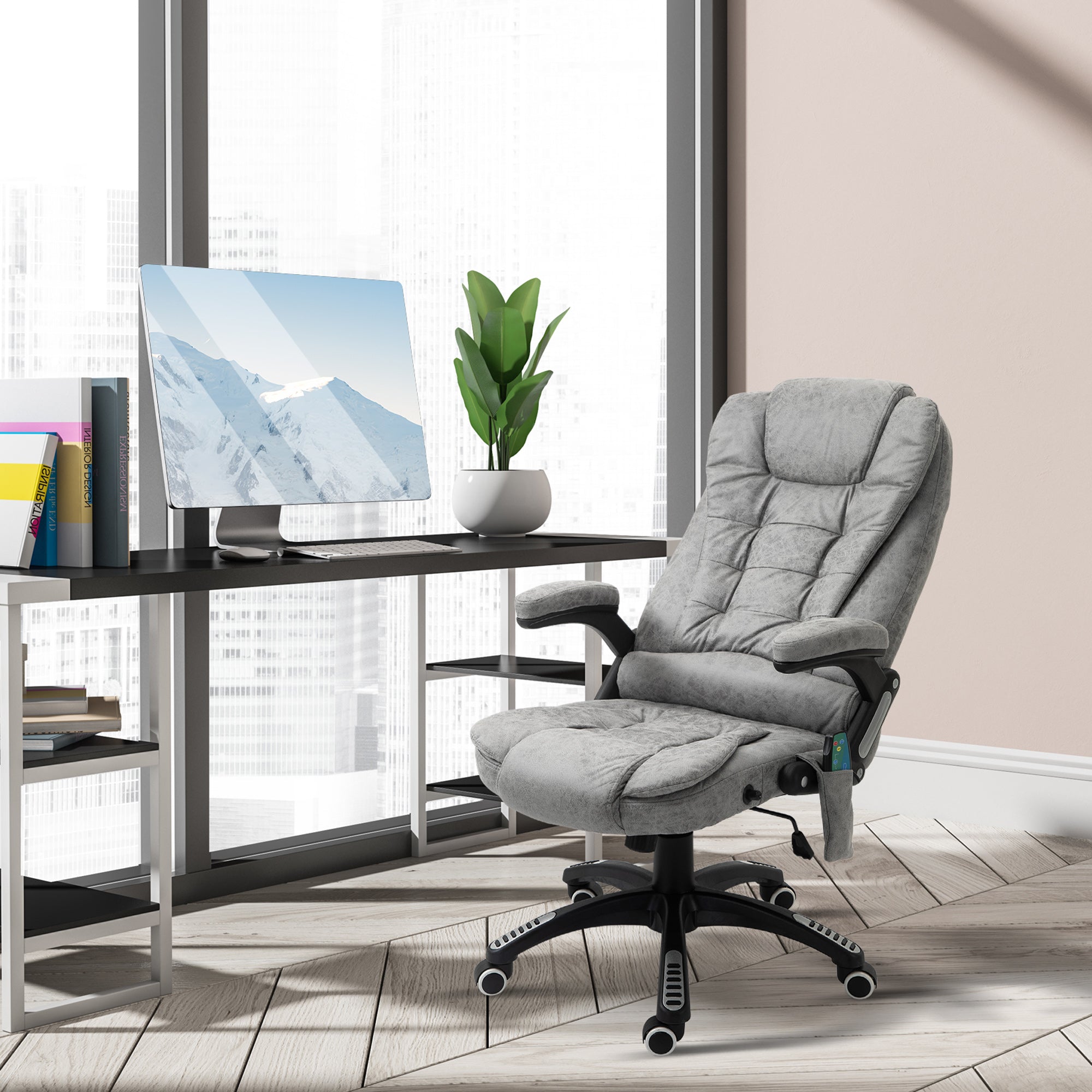 Vinsetto Office Chair, Ergonomic Desk Chair with 6-Point Massage and Back Heated, Microfiber Cloth Computer Gaming Chair with Arms, Lumbar Support, Gray