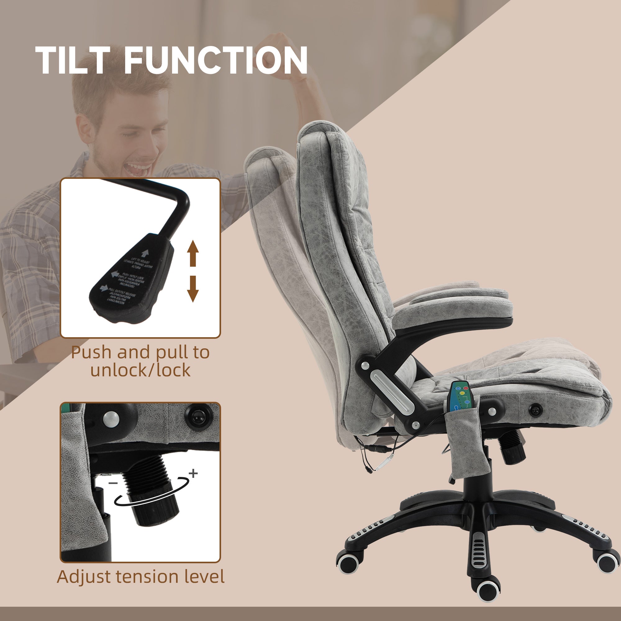 Vinsetto Office Chair, Ergonomic Desk Chair with 6-Point Massage and Back Heated, Microfiber Cloth Computer Gaming Chair with Arms, Lumbar Support, Gray