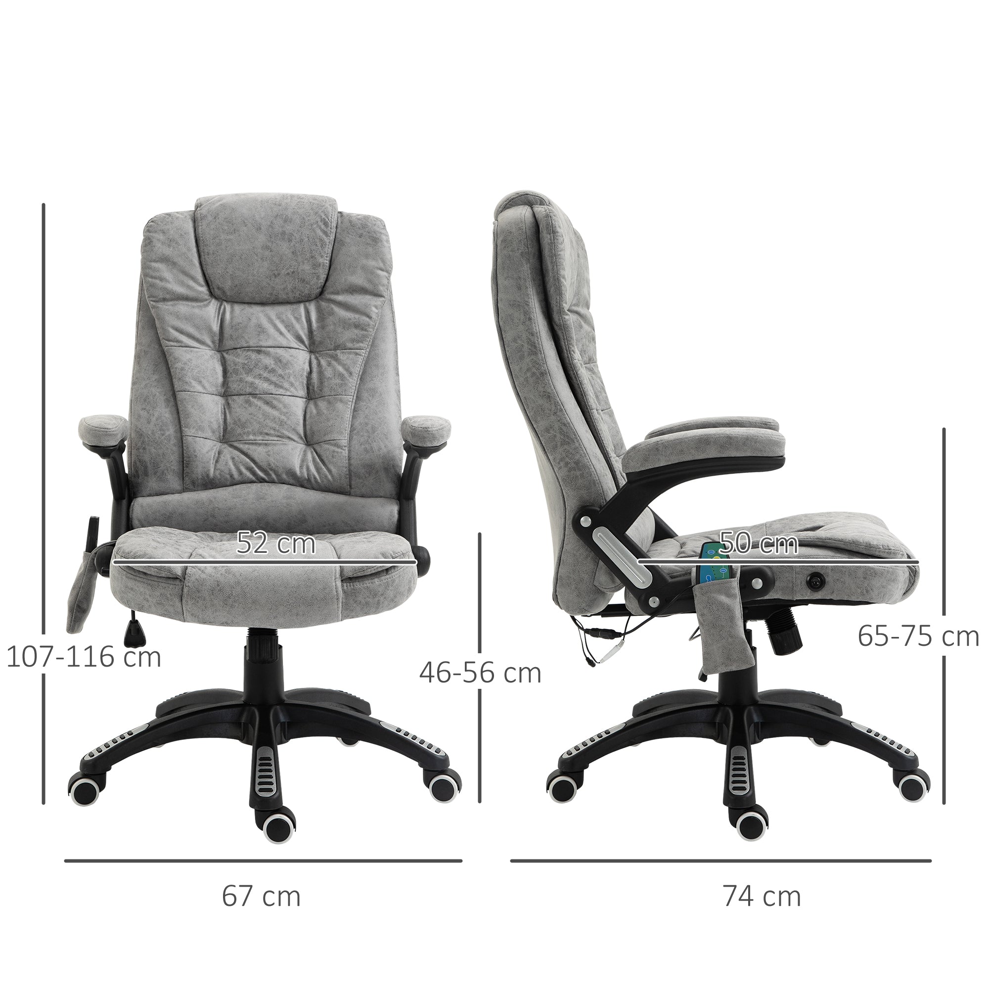 Vinsetto Office Chair, Ergonomic Desk Chair with 6-Point Massage and Back Heated, Microfiber Cloth Computer Gaming Chair with Arms, Lumbar Support, Gray