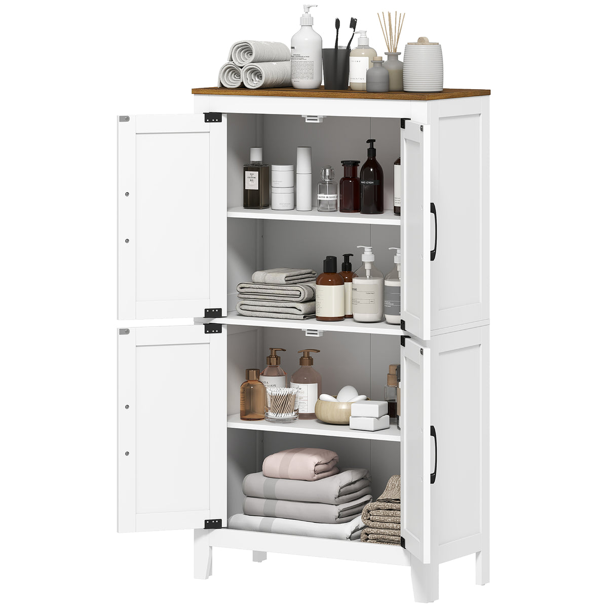 Bathroom Floor Cabinet, Farmhouse Freestanding Bathroom Storage Cabinet with Barn Doors and Adjustable Shelves, White