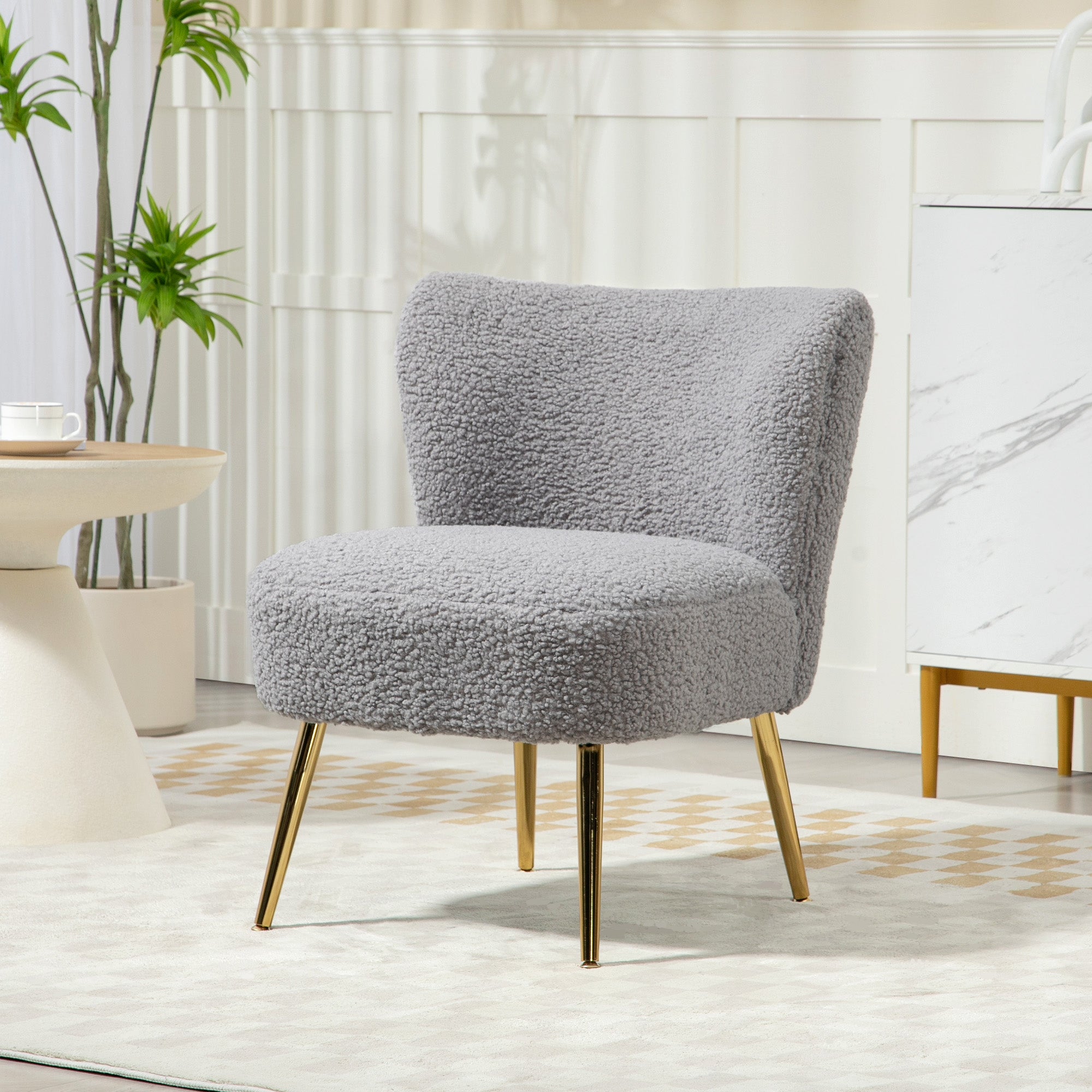 HOMCOM Armless Accent Chair for Bedroom, Upholstered Side Chairs for Living Room with Gold Steel Legs, Slipper Chair, Charcoal Grey