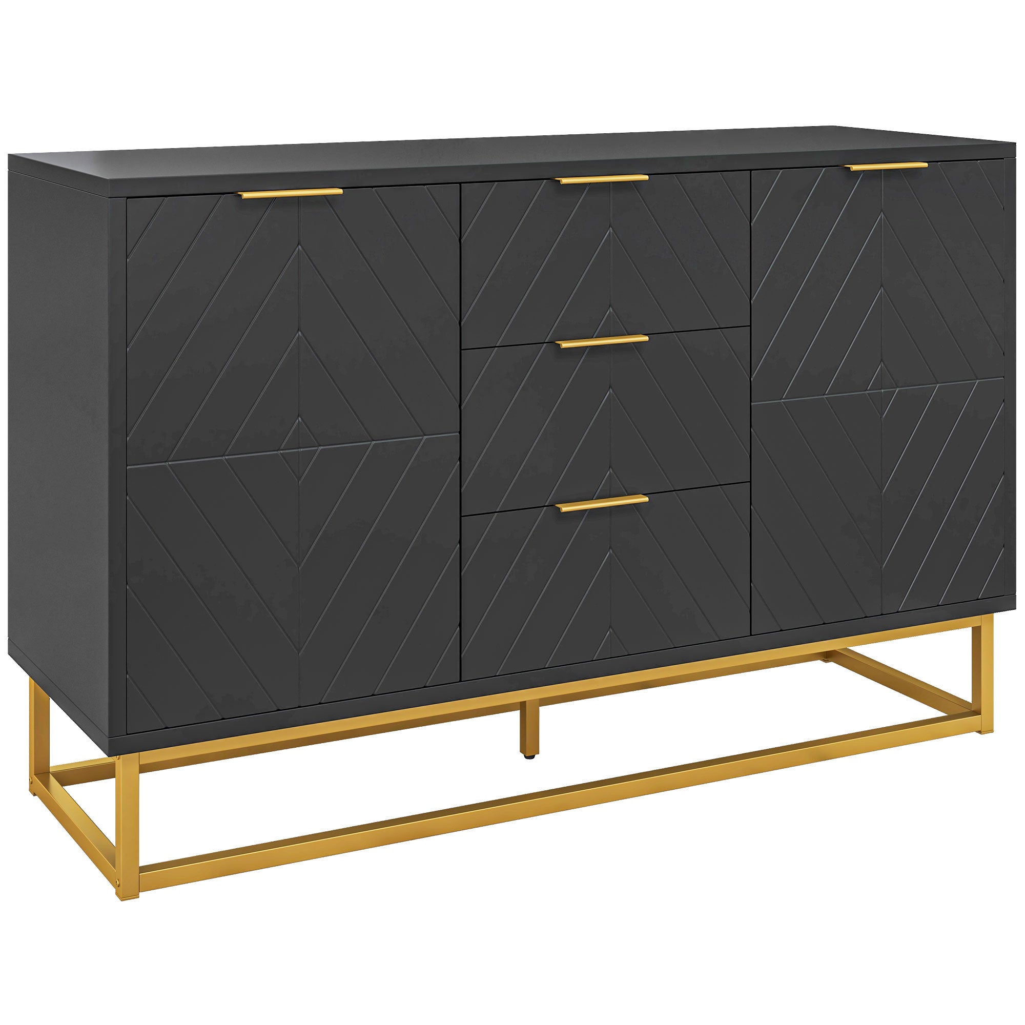 Sideboard for Living Room, Modern Storage Cabinet with 3 Drawers and Adjustable Shelves, Freestanding Cupboard for Dining Room, Kitchen, Black