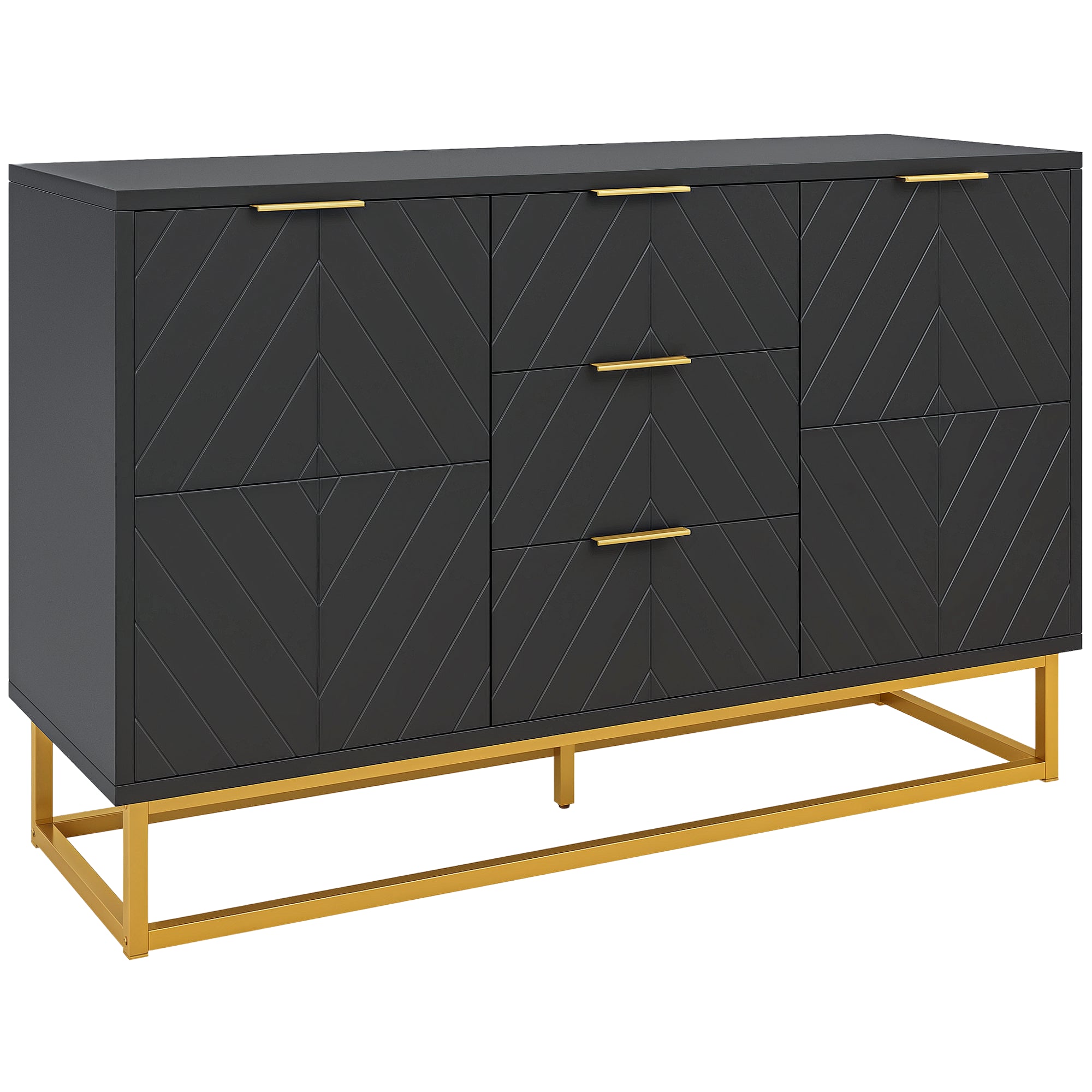 Sideboard for Living Room, Modern Storage Cabinet with 3 Drawers and Adjustable Shelves, Freestanding Cupboard for Dining Room, Kitchen, Black