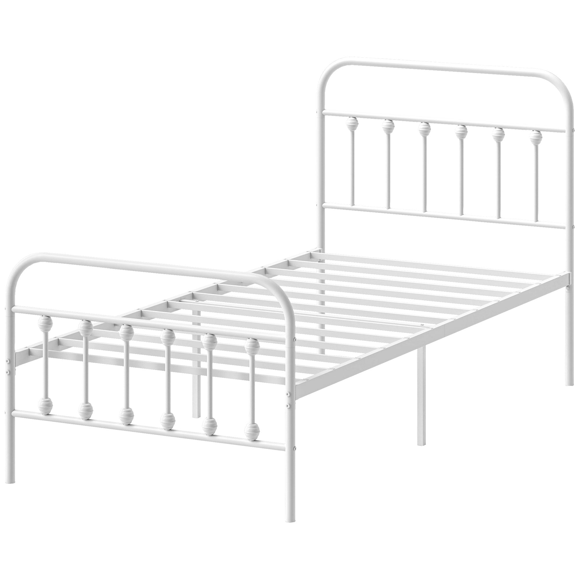 HOMCOM 3ft Single Bed Frame with Underbed Storage, Metal Platform Bed frame with Tall Headboard, Footboard and Steel Slat Support, No Box Spring Needed, Easy Assembly, White