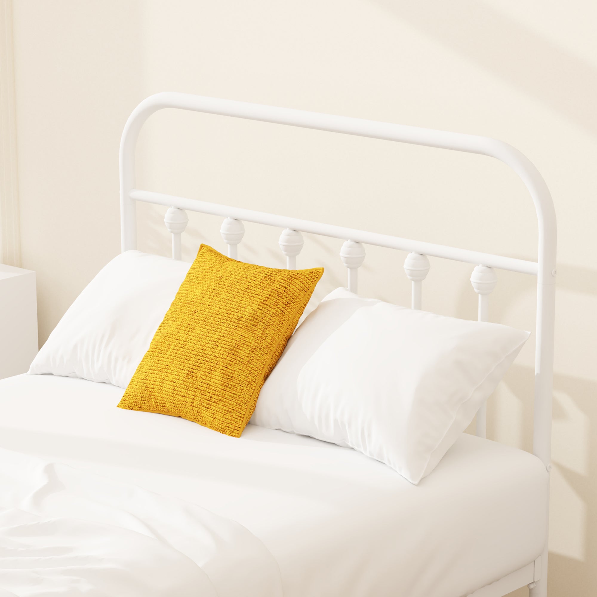 HOMCOM 3ft Single Bed Frame with Underbed Storage, Metal Platform Bed frame with Tall Headboard, Footboard and Steel Slat Support, No Box Spring Needed, Easy Assembly, White