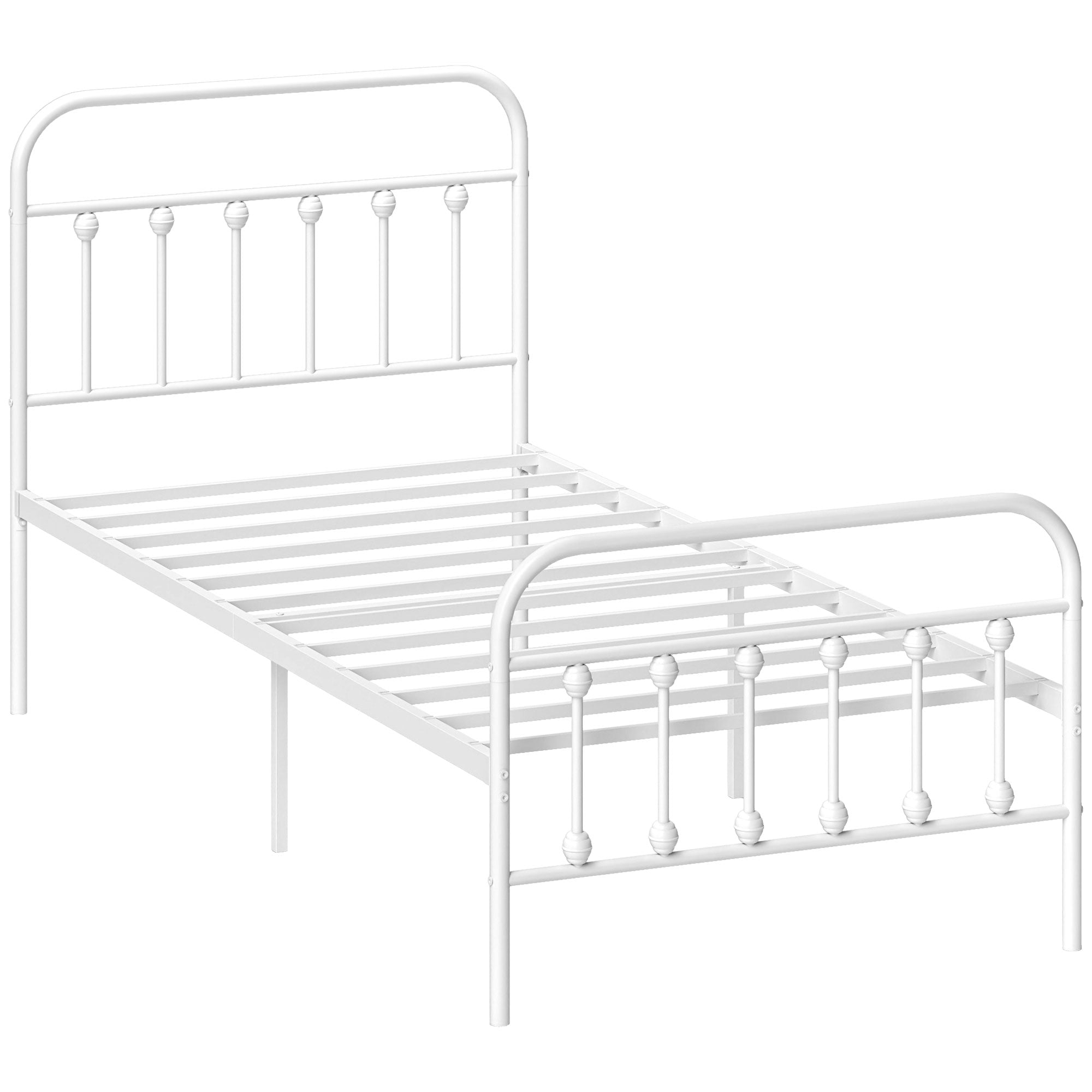HOMCOM 3ft Single Bed Frame with Underbed Storage, Metal Platform Bed frame with Tall Headboard, Footboard and Steel Slat Support, No Box Spring Needed, Easy Assembly, White