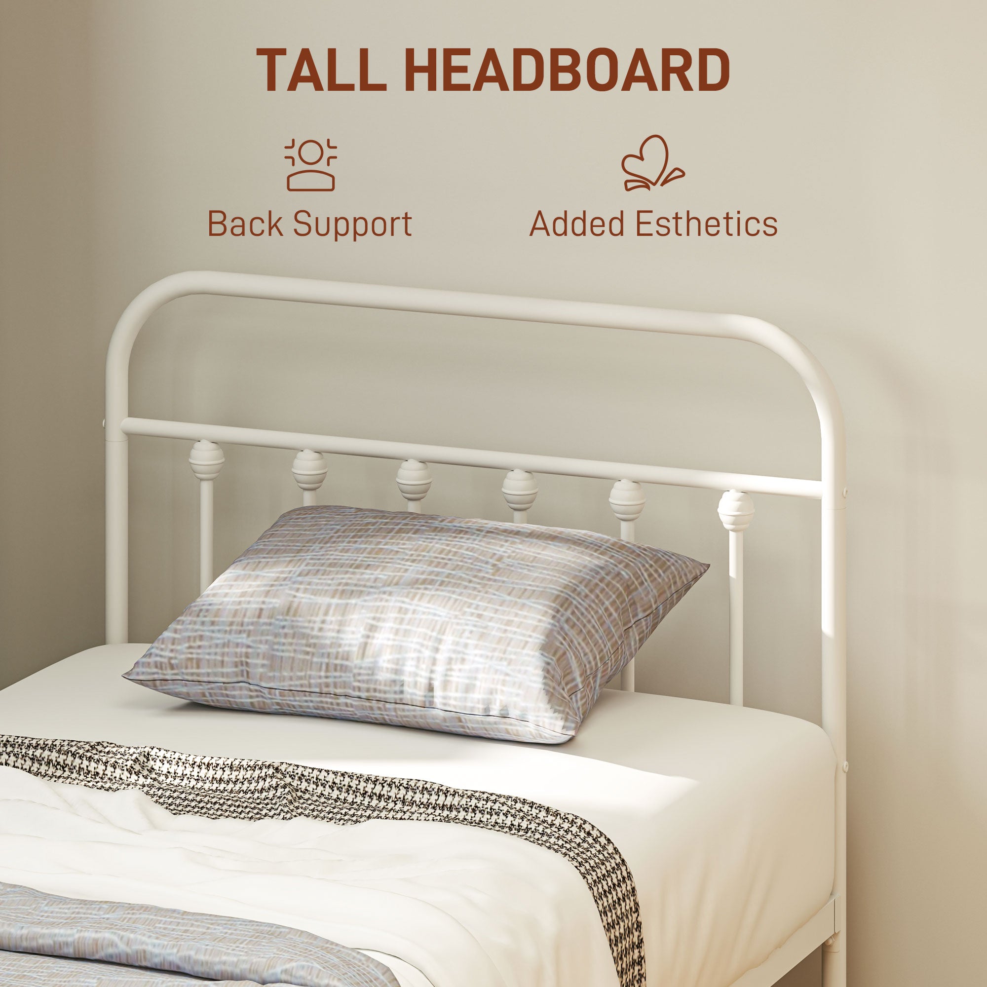 HOMCOM 3ft Single Bed Frame with Underbed Storage, Metal Platform Bed frame with Tall Headboard, Footboard and Steel Slat Support, No Box Spring Needed, Easy Assembly, White