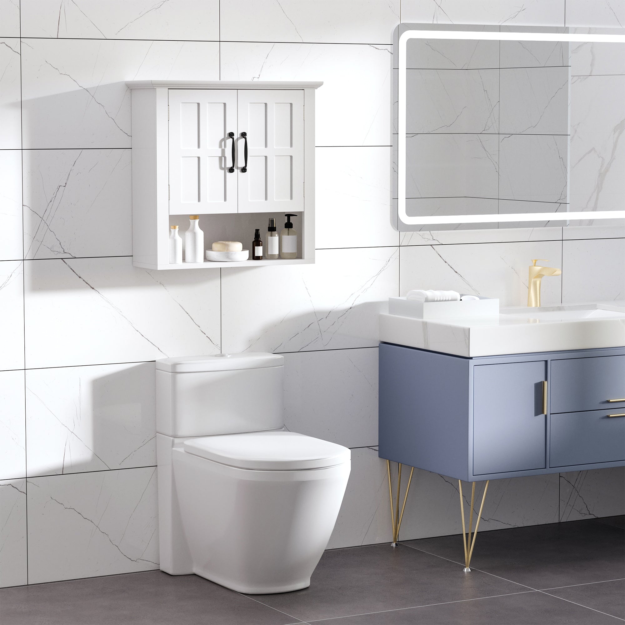 2-Door Adjustable Shelf Wall Cabinet, Medicine Cabinet for Bathroom and Kitchen, White