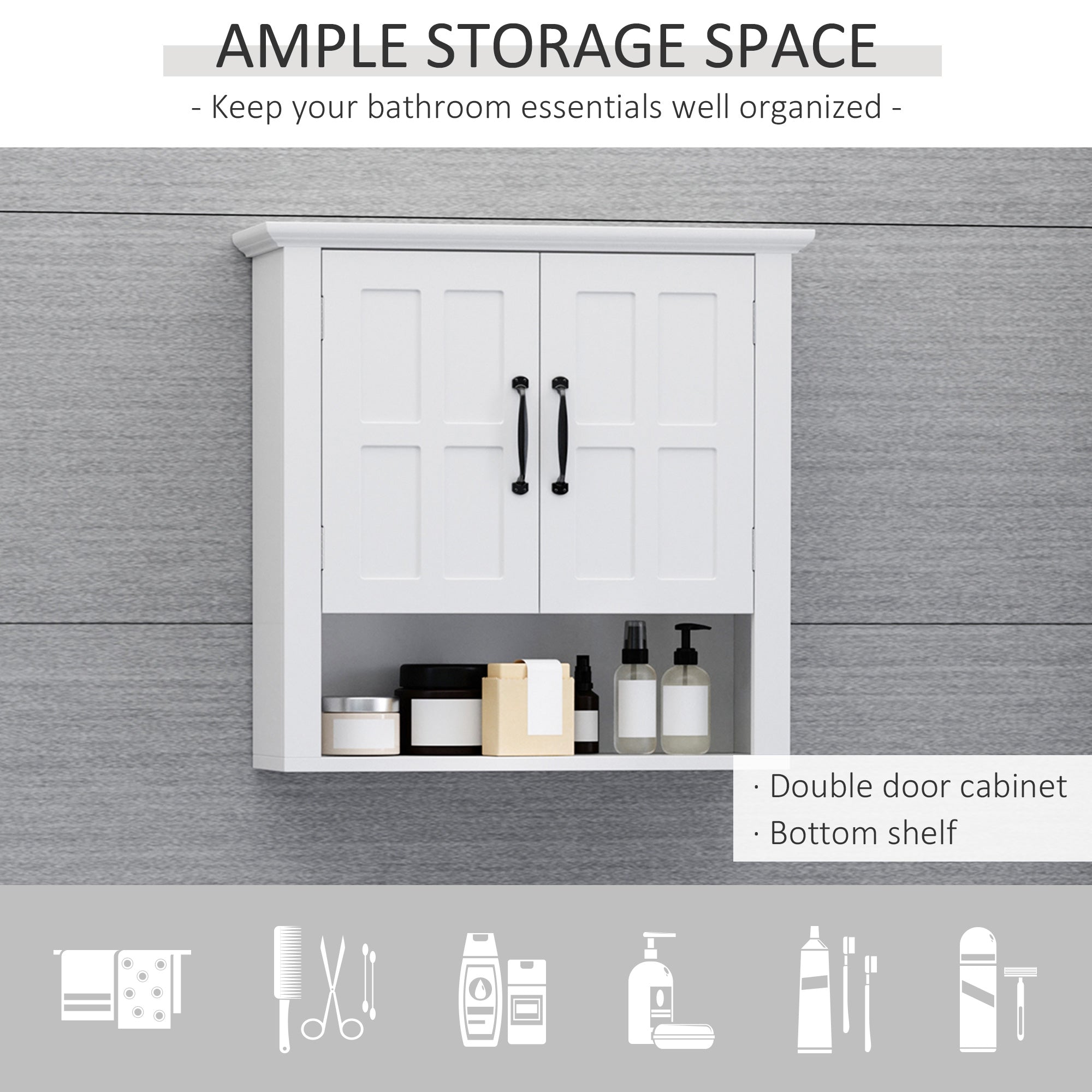 2-Door Adjustable Shelf Wall Cabinet, Medicine Cabinet for Bathroom and Kitchen, White