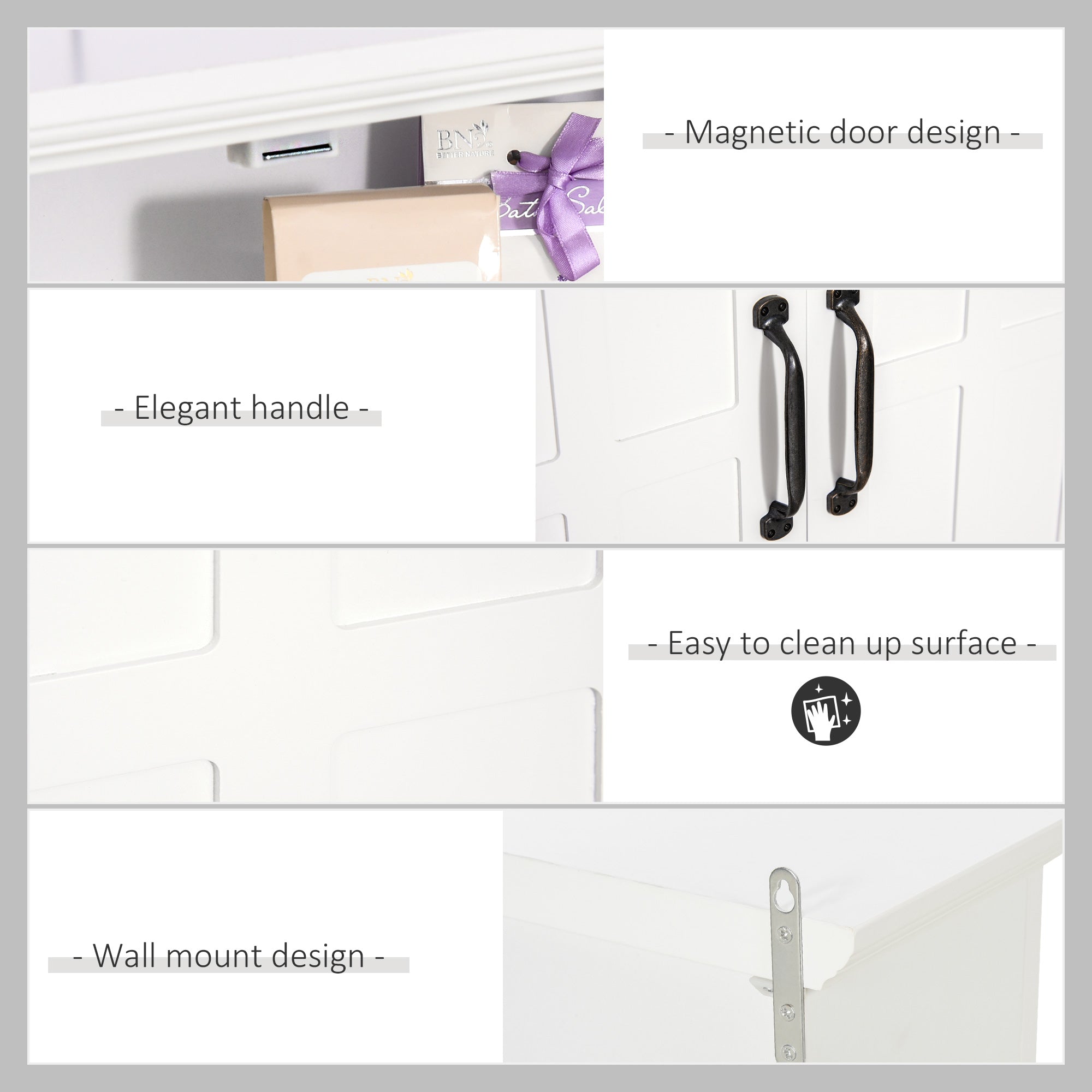 2-Door Adjustable Shelf Wall Cabinet, Medicine Cabinet for Bathroom and Kitchen, White