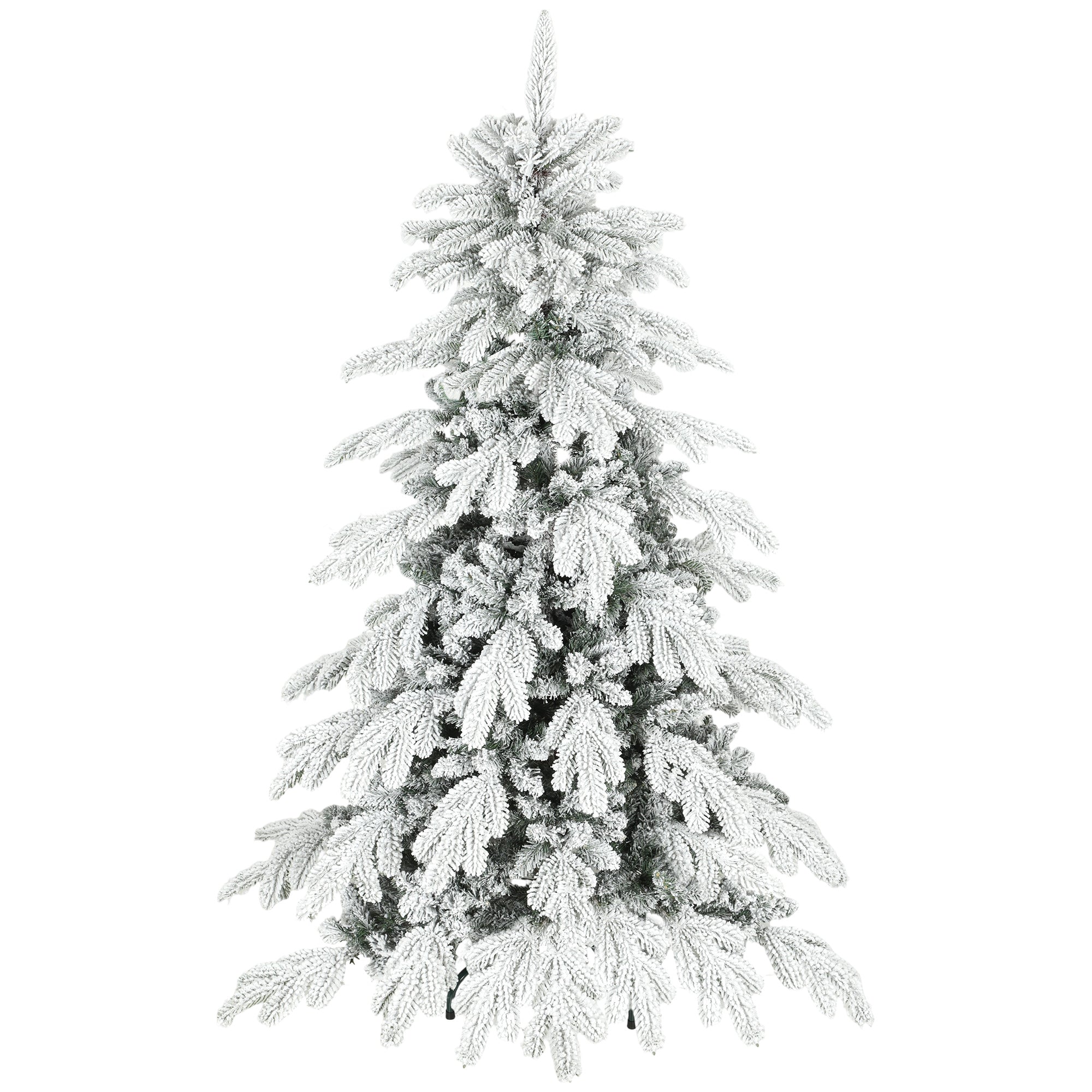 5ft Artificial Christmas Tree, Snow Flocked Christmas Tree with Realistic Dense Branches, Hinged Design, Metal Stand, Wide Shape, Easy Assembly, Xmas Home Decoration, Green White