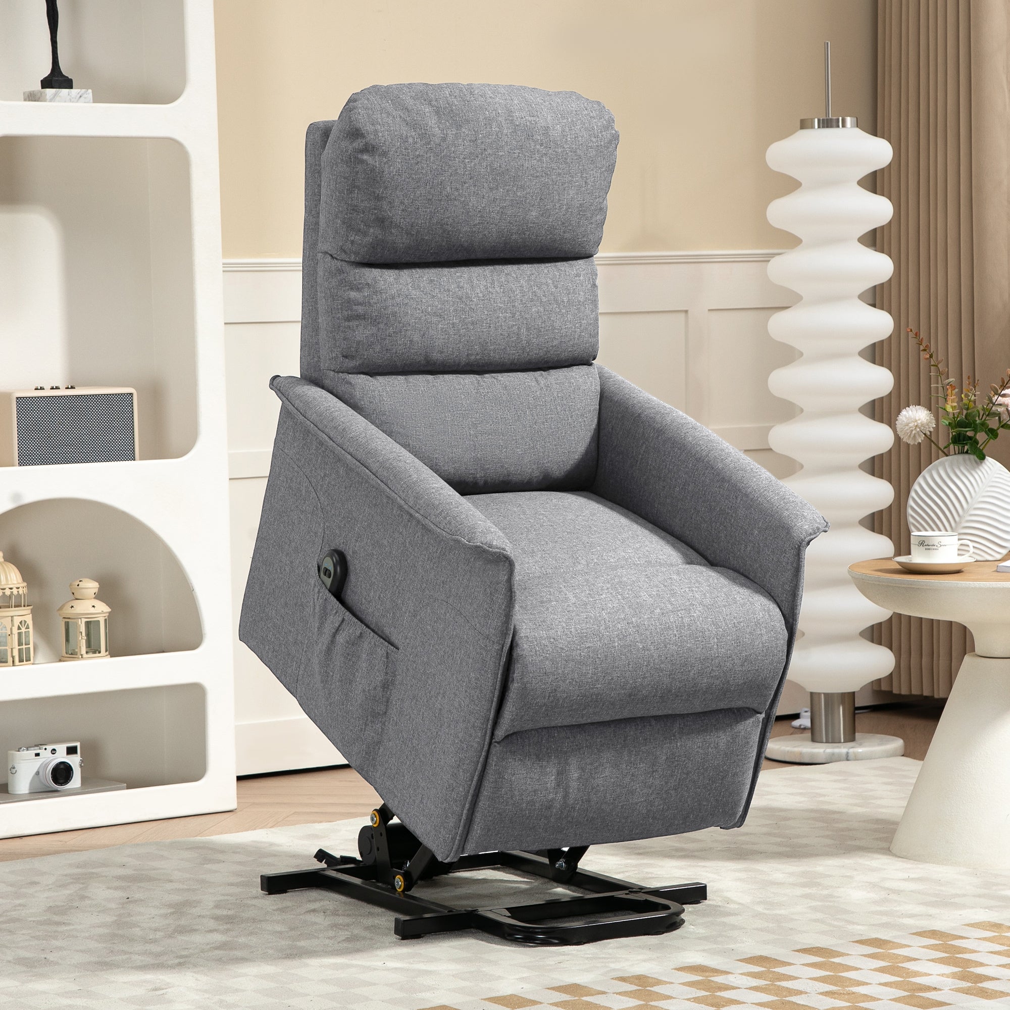 HOMCOM Power Lift Recliner Armchair, Electric Lift Chair for Elderly, Fabric Riser and Reclining Chair with Remote Control, Side Pockets, Extended Footrest, for Living Room, Grey