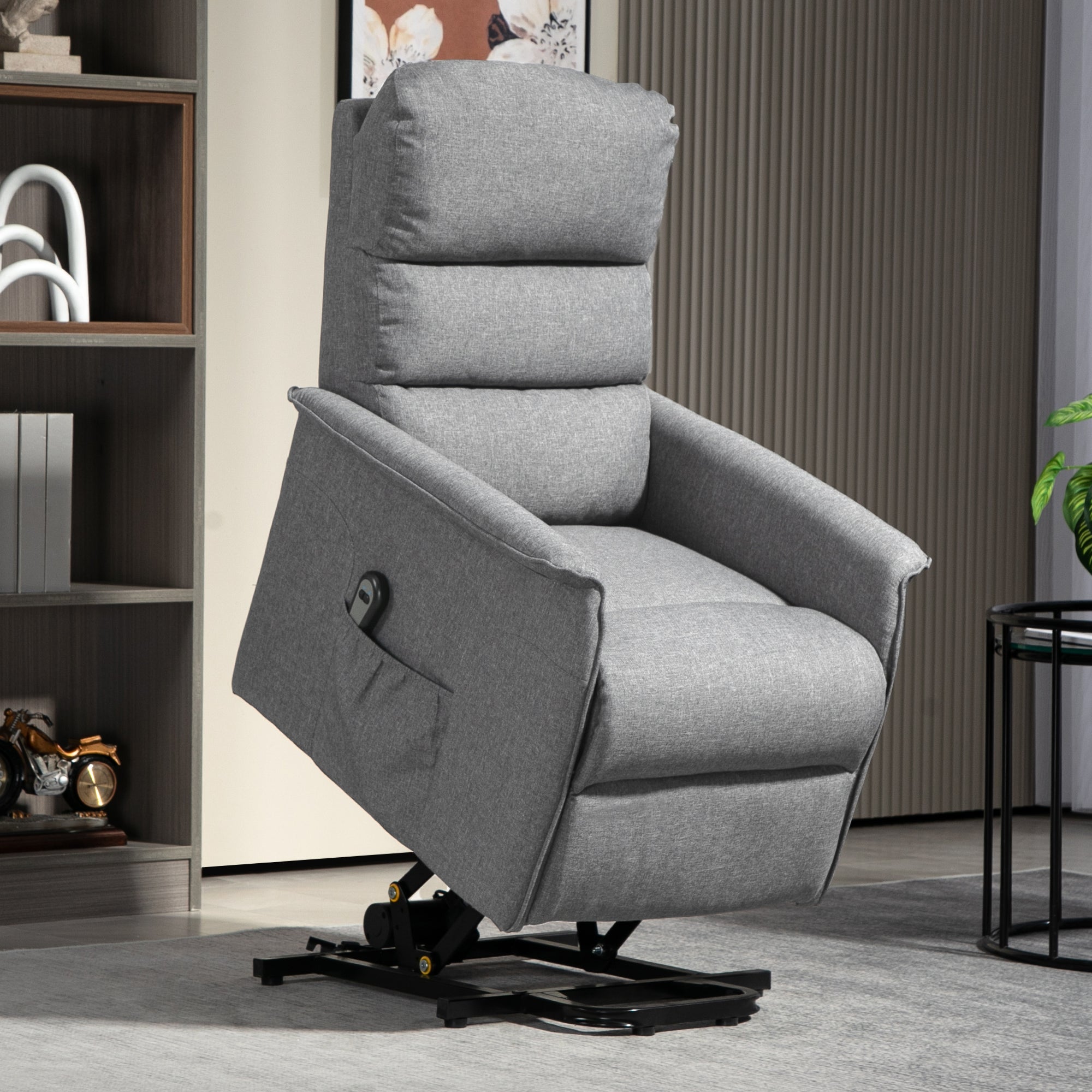 HOMCOM Power Lift Recliner Armchair, Electric Lift Chair for Elderly, Fabric Riser and Reclining Chair with Remote Control, Side Pockets, Extended Footrest, for Living Room, Grey