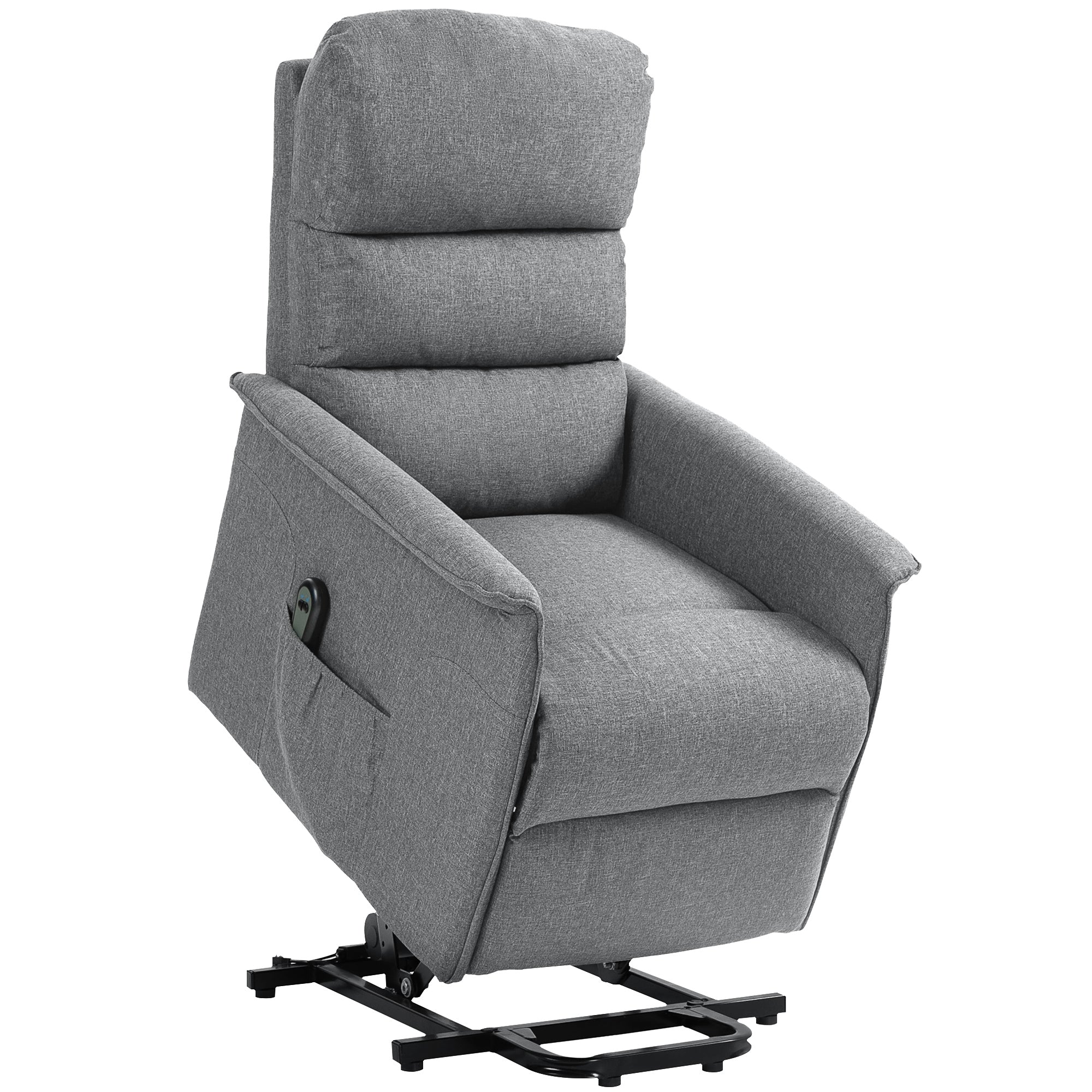 HOMCOM Power Lift Recliner Armchair, Electric Lift Chair for Elderly, Fabric Riser and Reclining Chair with Remote Control, Side Pockets, Extended Footrest, for Living Room, Grey