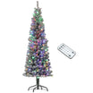 HOMCOM 6ft Pre-Lit Pencil Christmas Tree with Remote, Adjustable Brightness, Artificial Christmas Tree with 170 Dual Colour LEDs, 429 Tips, Metal Stand, Flocked Xmas Tree, Green