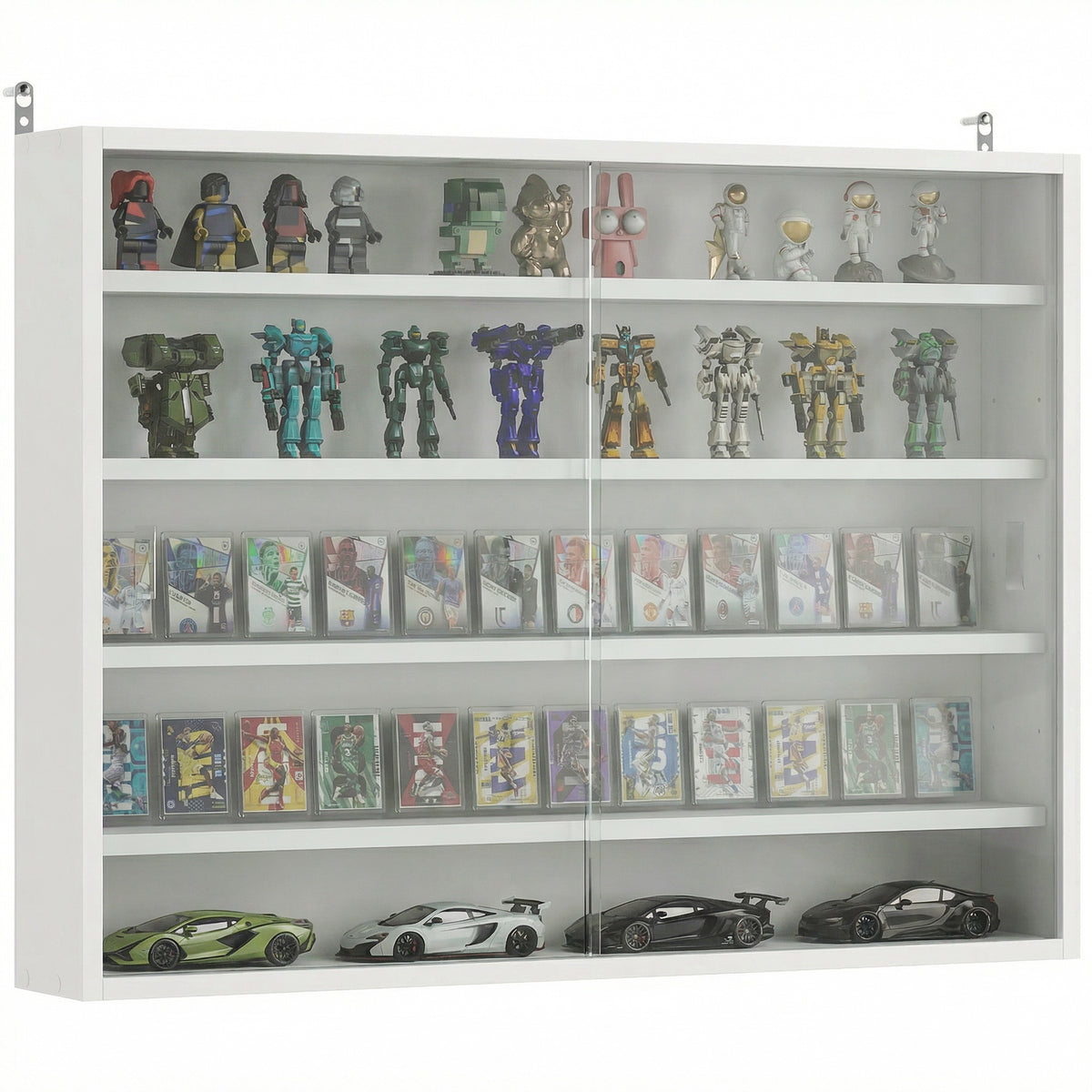 5-Storey Wall Shelf Display Cabinet, Shot Glass Display Case, Glass Curio Cabinet with 2 Glass Doors and 4 Adjustable Shelves, White