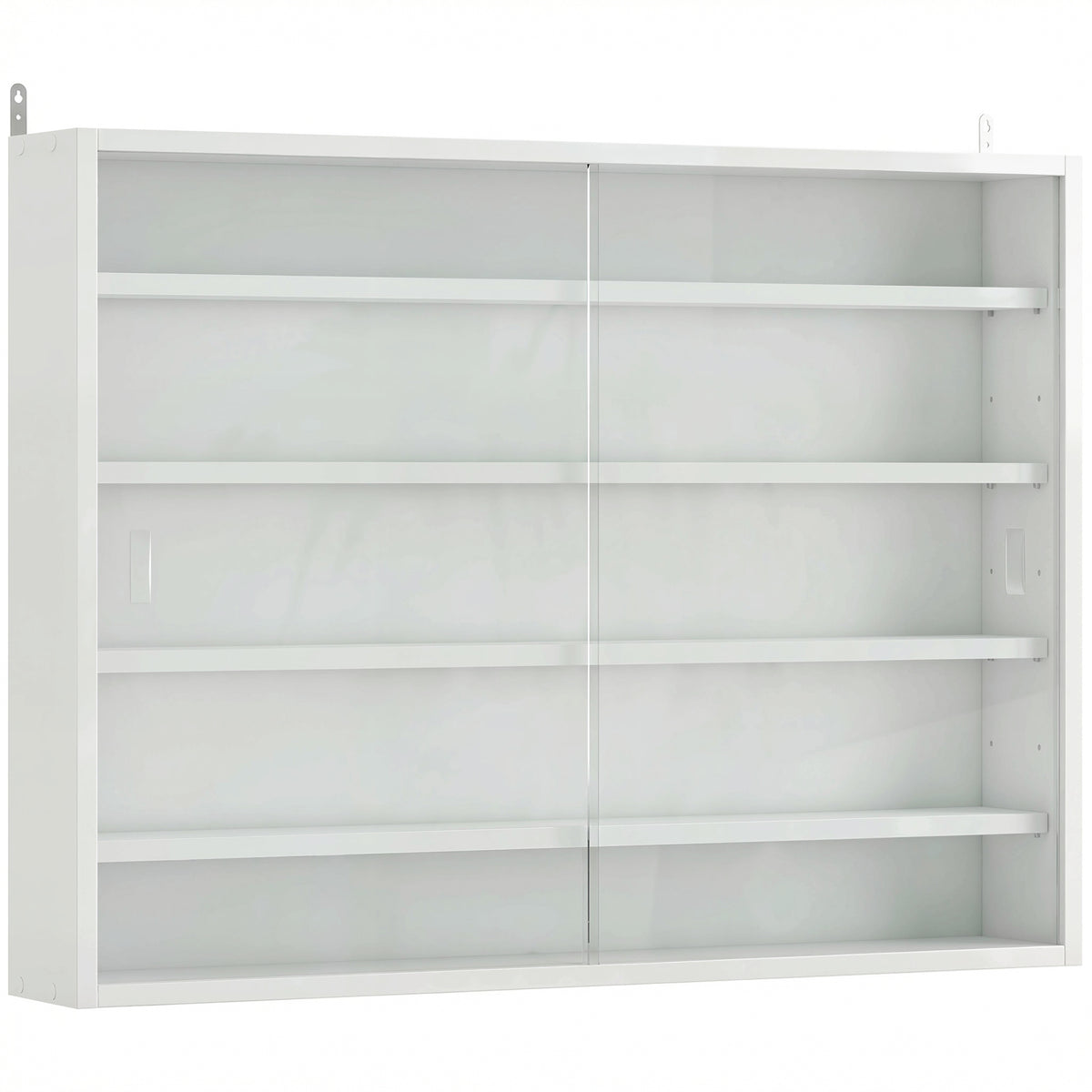 5-Storey Wall Shelf Display Cabinet, Shot Glass Display Case, Glass Curio Cabinet with 2 Glass Doors and 4 Adjustable Shelves, White