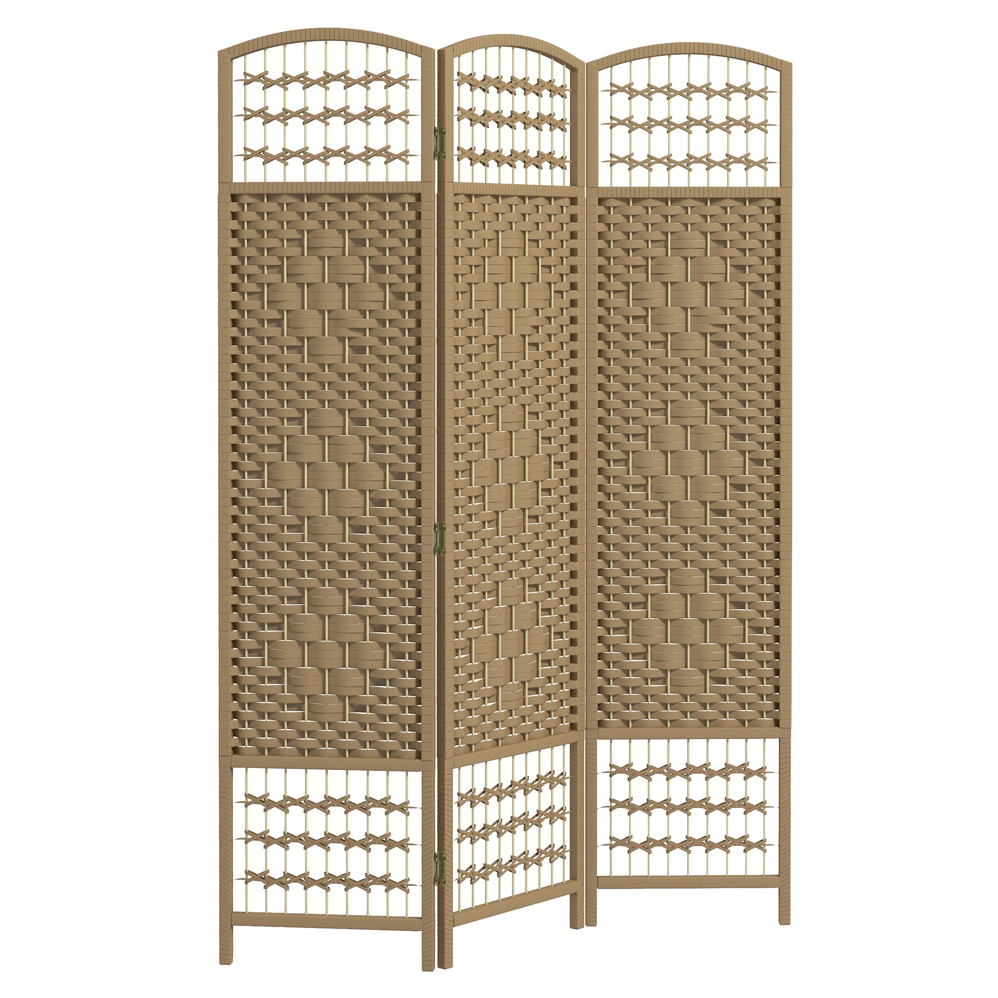 3 Panel Folding Room Divider Portable Privacy Screen Wave Fiber, Natural