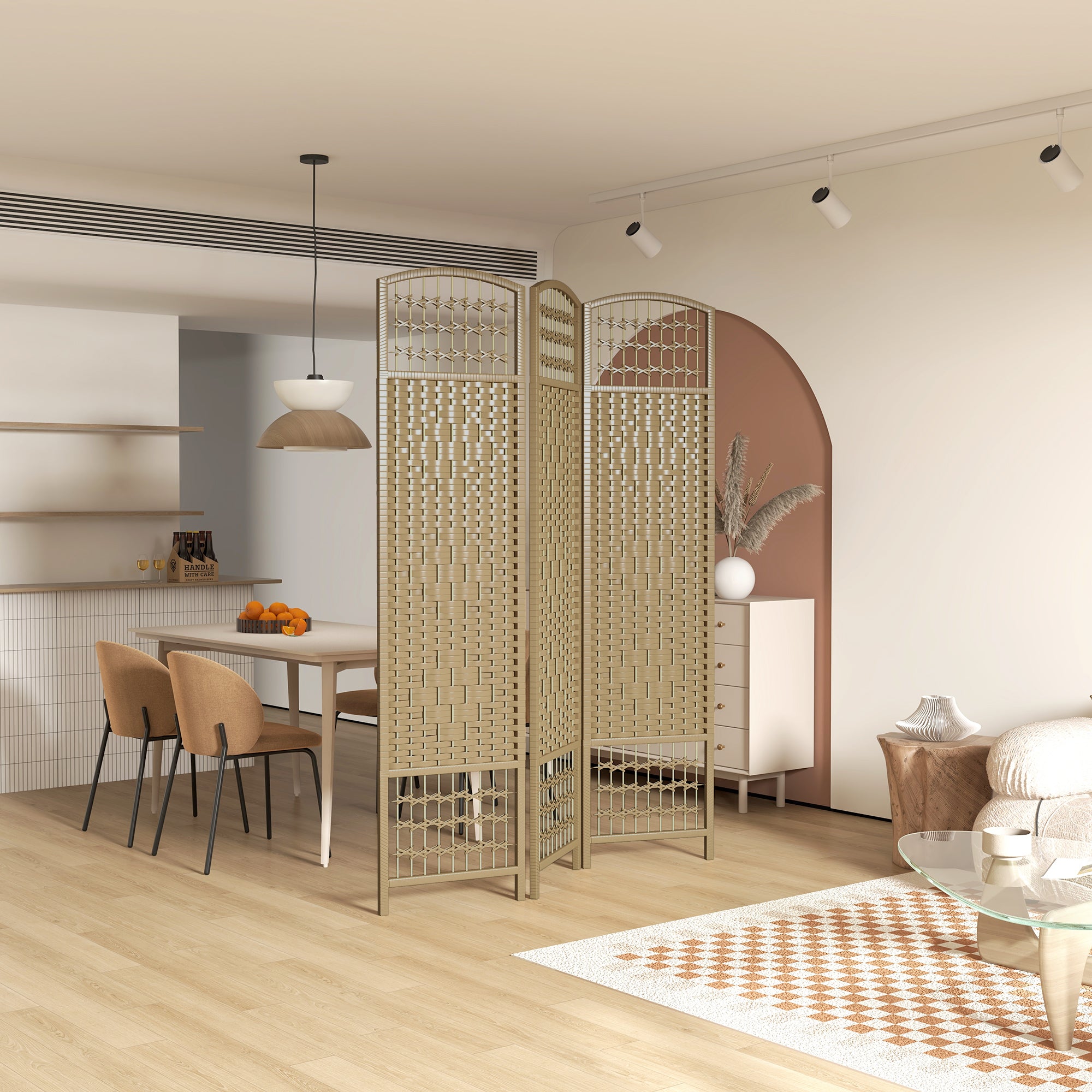 3 Panel Folding Room Divider Portable Privacy Screen Wave Fiber, Natural