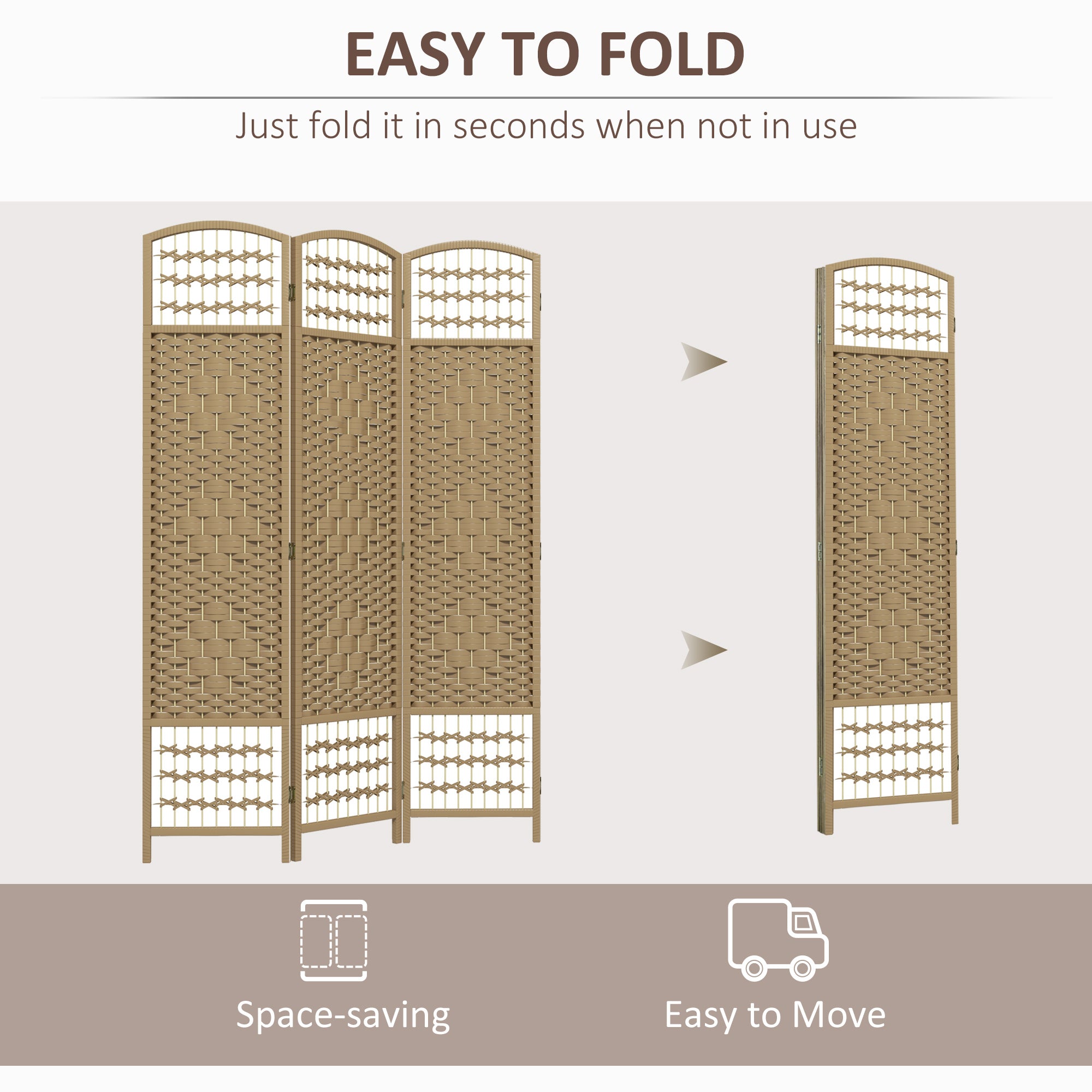 3 Panel Folding Room Divider Portable Privacy Screen Wave Fiber, Natural