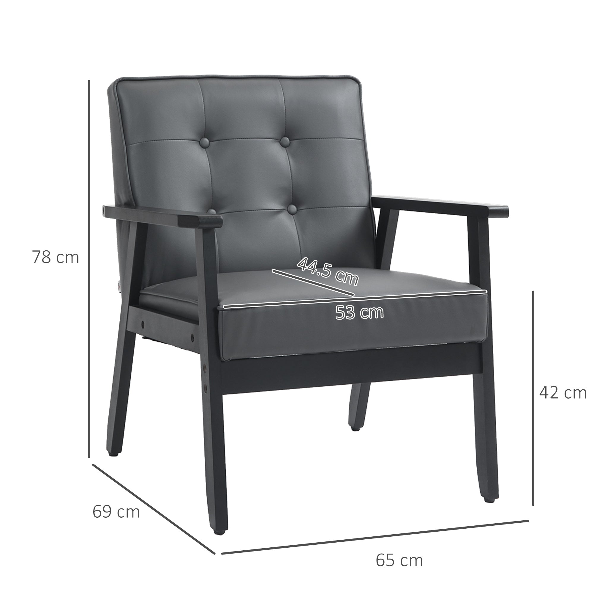 HOMCOM Armchair, PU Leather Accent Chair, Occasional Chair with Rubber Wood Frame for Living Room, Reception, Bedroom, Balcony, Grey