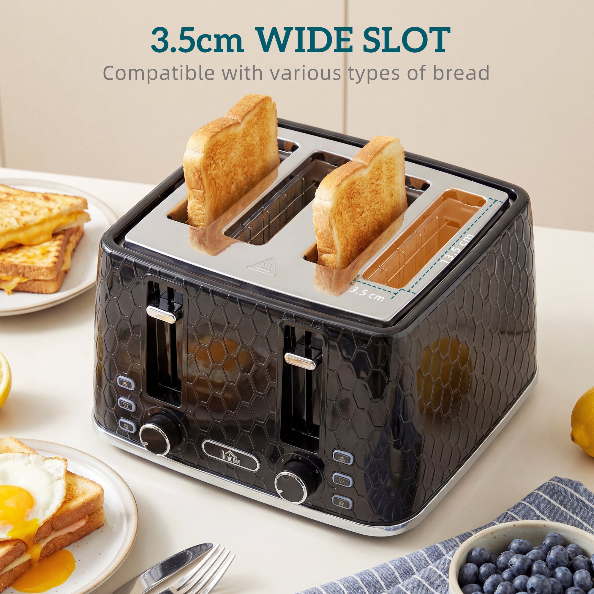 Kettle and Toaster Set, 1.7L 3000W Rapid Boil Jug Kettle with Strix Thermostat, Limescale Filter, 4 Slice Toaster with 7 Browning Controls, Crumb Tray, Black