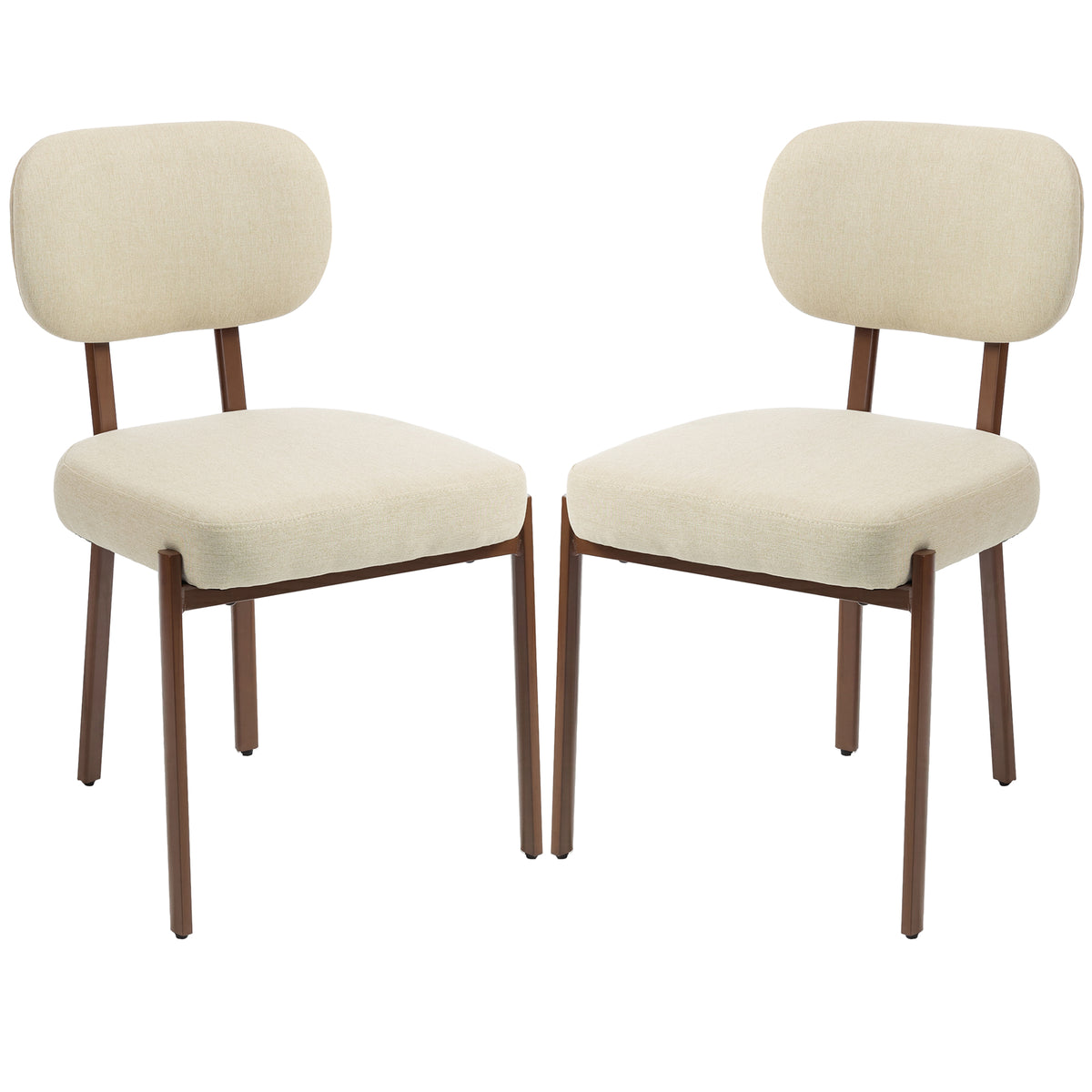 Modern Dining Chairs Set of 2, Upholstered Linen Fabric Kitchen Chairs with Metal Legs and Wide Padded Seat for Kitchen, Living Room, Beige