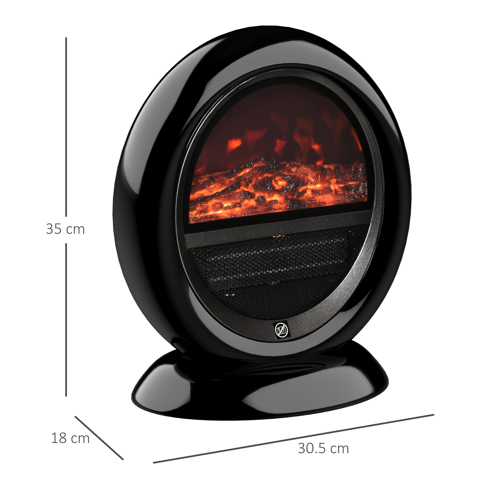 Freestanding Electric Fireplace Indoor Space Table Top Heater with Realistic Flame Effect, Rotatable Head, Overheating Protection, 1500W, Black