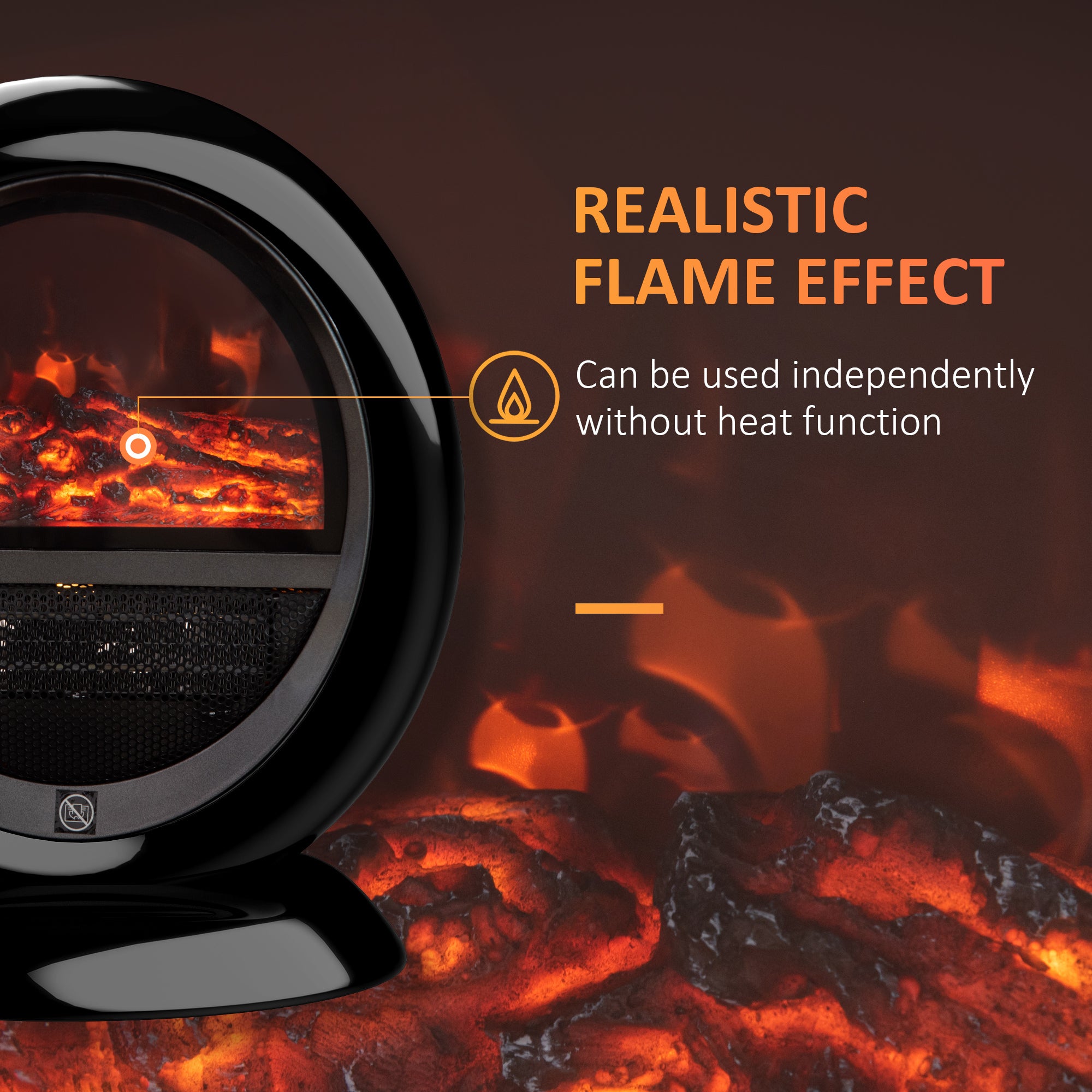 Freestanding Electric Fireplace Indoor Space Table Top Heater with Realistic Flame Effect, Rotatable Head, Overheating Protection, 1500W, Black