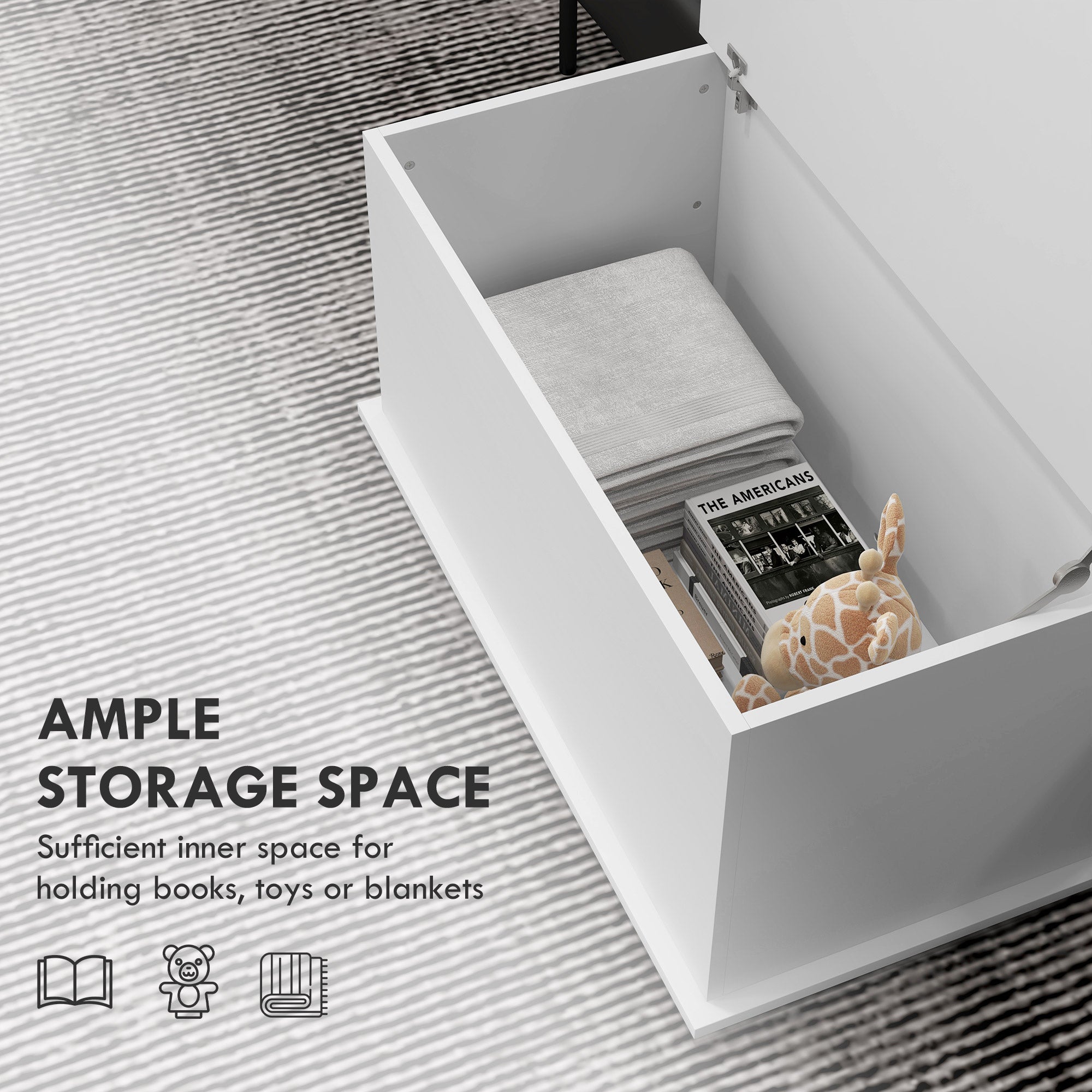 HOMCOM 31.5" Lift Top Storage Chest with 2 Safety Hinges, Storage Box Organizer with Flip-Top Lid, Entryway Storage Bench, White