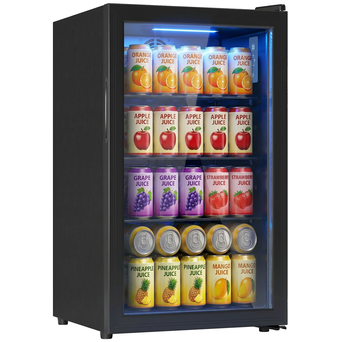 Beverage Refrigerator, 85 Can Mini Fridge with Glass Door, Auto-Defrost for Soda Beer, 2.1 Cu.Ft Freestanding Drink Fridge with LED Light for Home Office Bar, Black