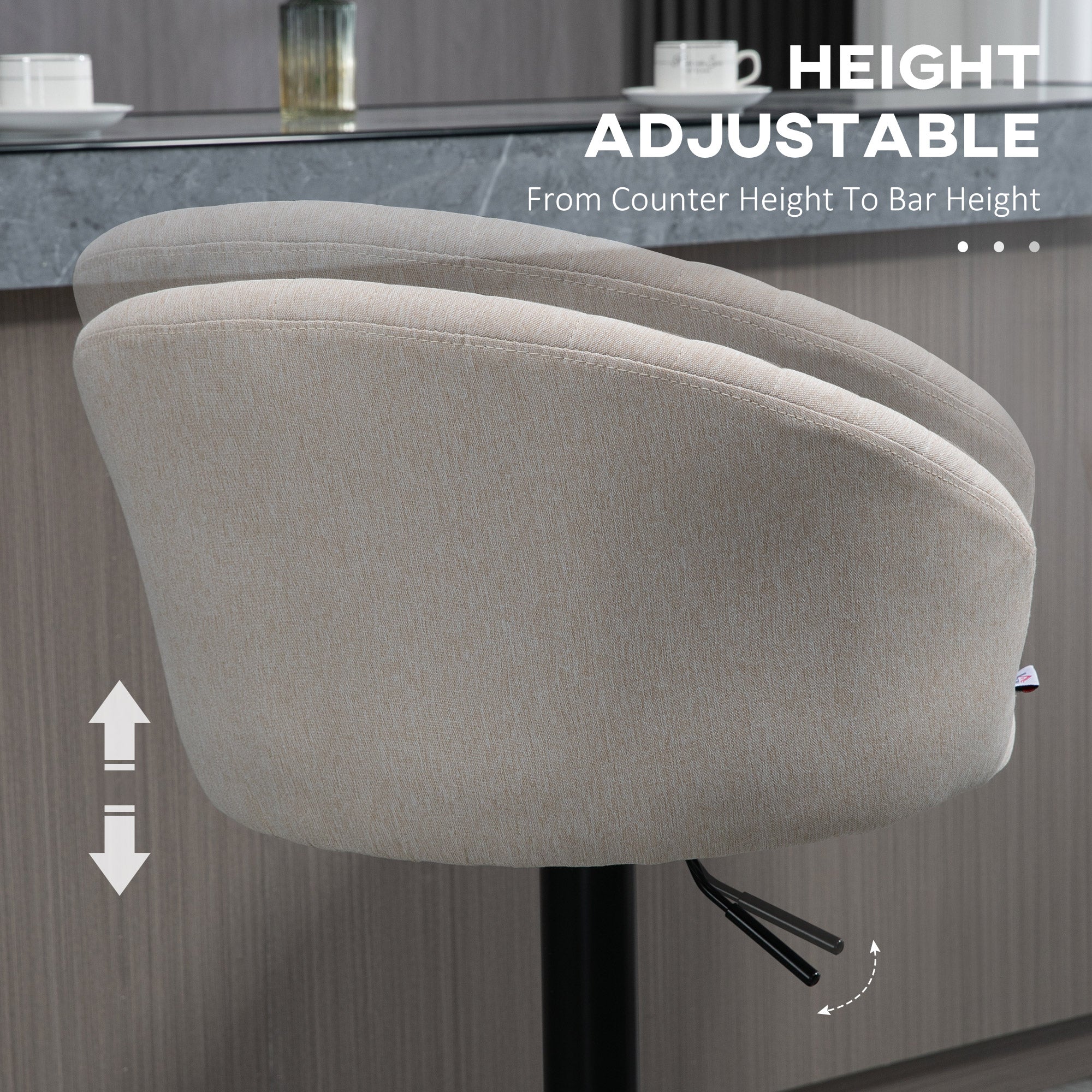 Modern Upholstered Adjustable Barstools with Swivel Seat Linen Fabric Steel Frame Beige - HOMCOM
