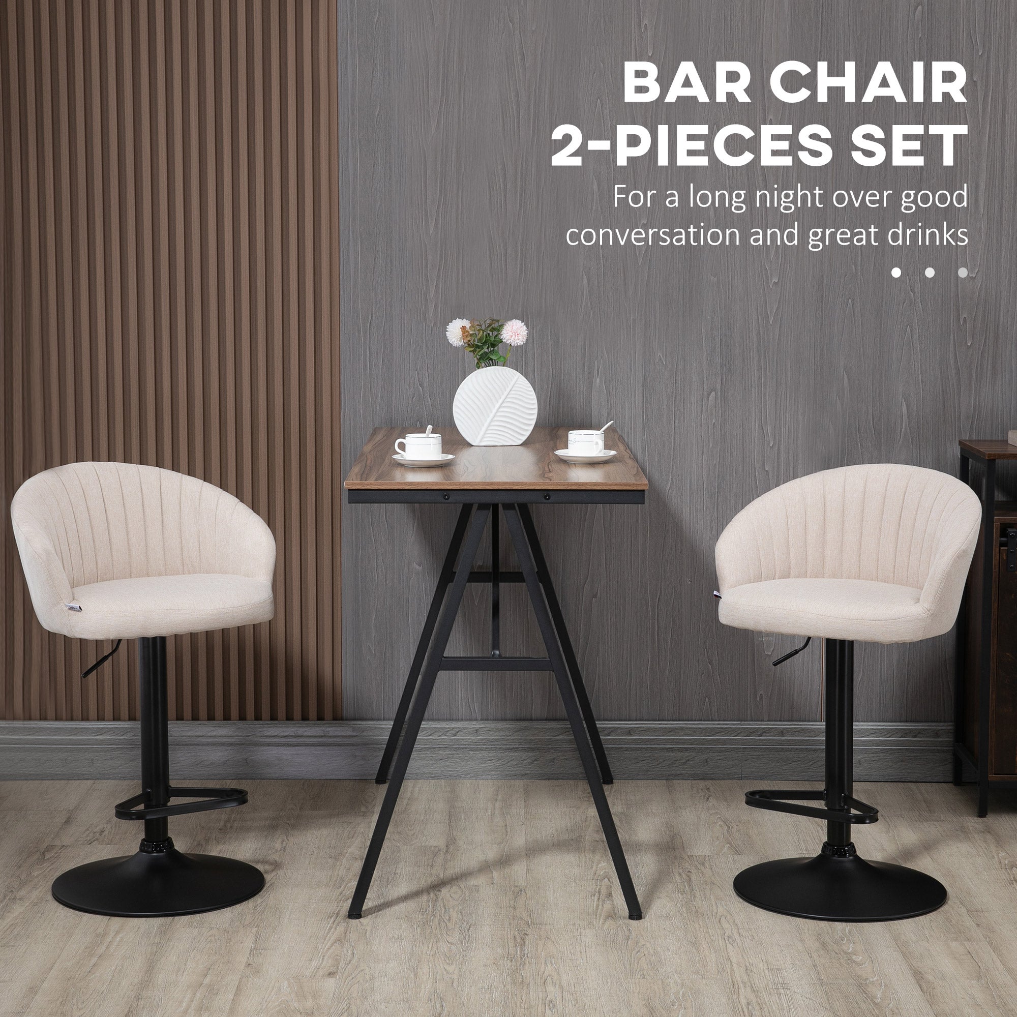Modern Upholstered Adjustable Barstools with Swivel Seat Linen Fabric Steel Frame Beige - HOMCOM