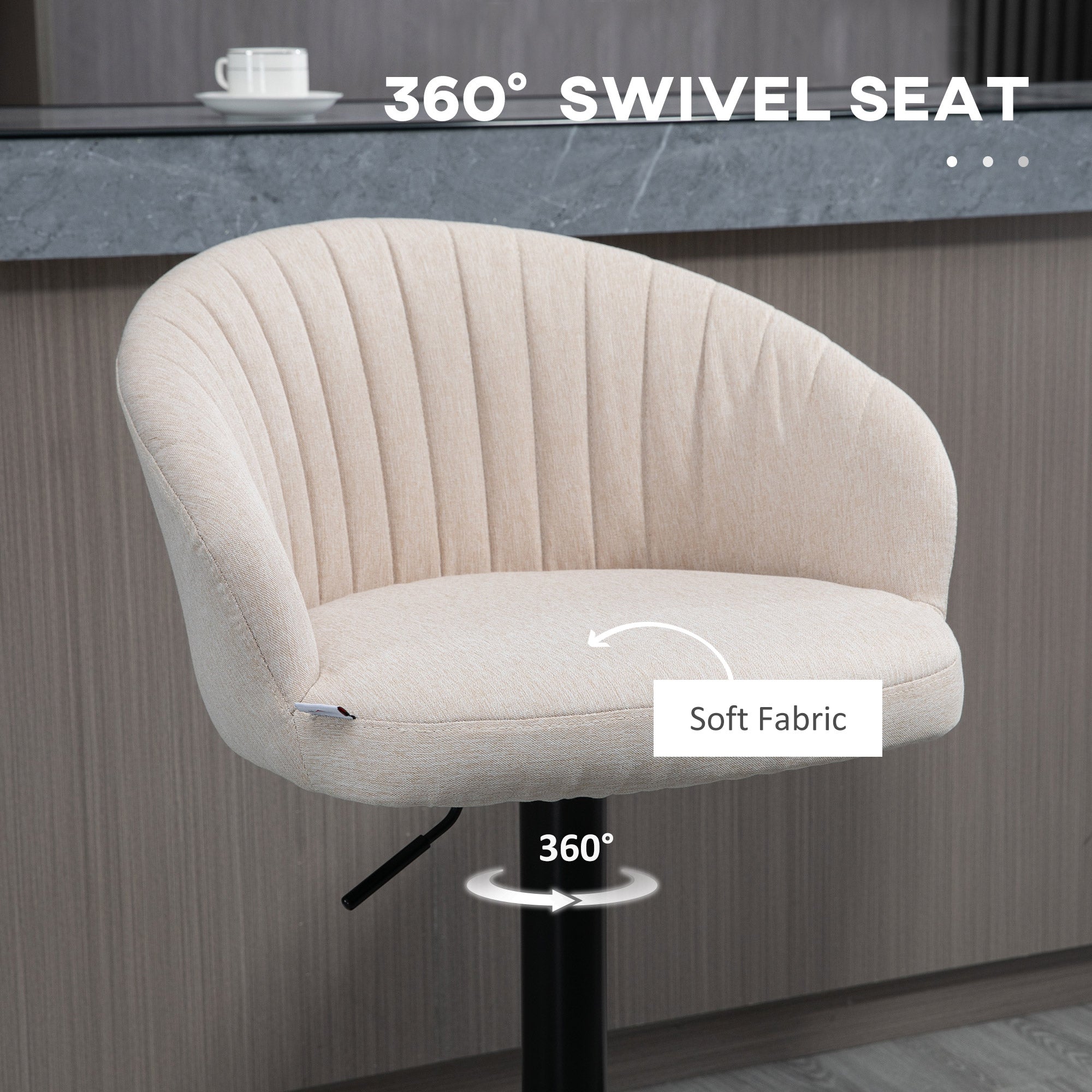 Modern Upholstered Adjustable Barstools with Swivel Seat Linen Fabric Steel Frame Beige - HOMCOM