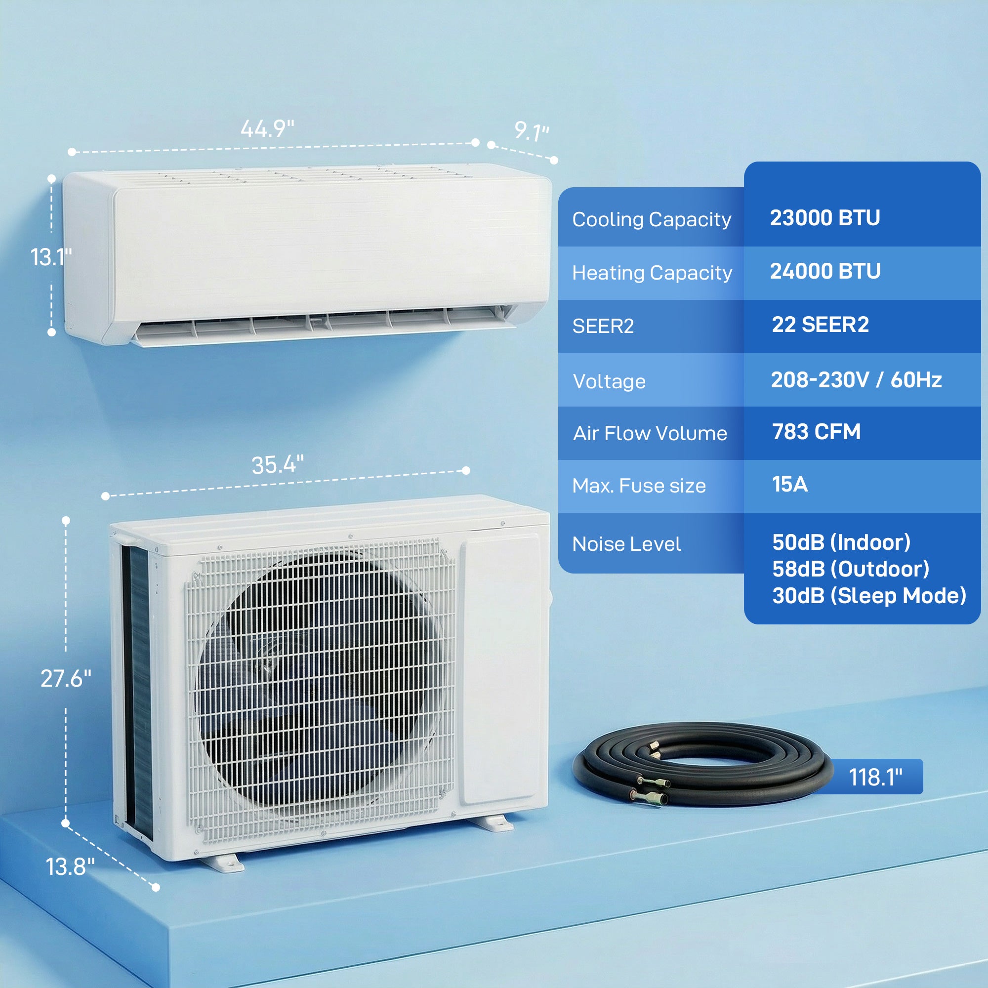 24000 BTU Mini Split Air Conditioner and Heat Pump, 22 SEER2 230V WIFI Enabled Energy Efficient Ductless Inverter AC Unit Cools up to 1500 Sq.Ft, Works with Alexa, Installation Kit