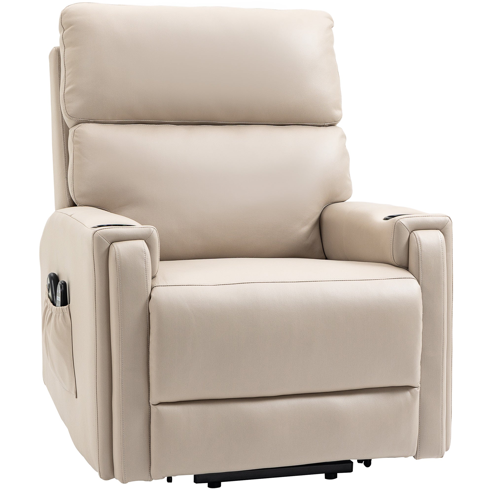 HOMCOM Riser and Recliner Chair for the Elderly, Electric Microfibre Upholstered Lift Chair with Vibration Massage and Heat, Quick Assembly, Remote Control, Cup Holders, Side Pockets, Beige