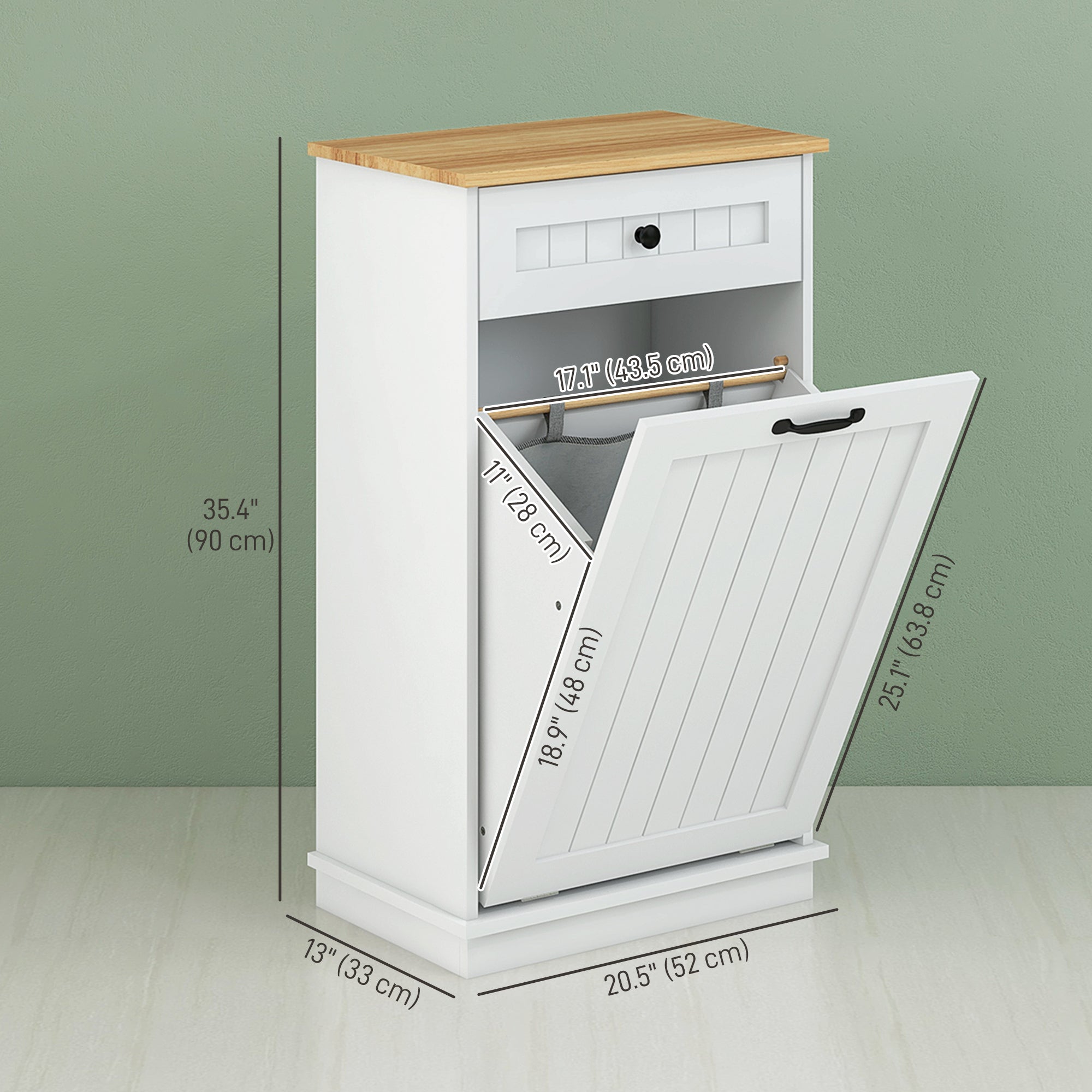 HOMCOM Tilt-Out Laundry Hamper, Laundry Cabinet with Removable Basket and Drawer, Bathroom Storage Cabinet, White