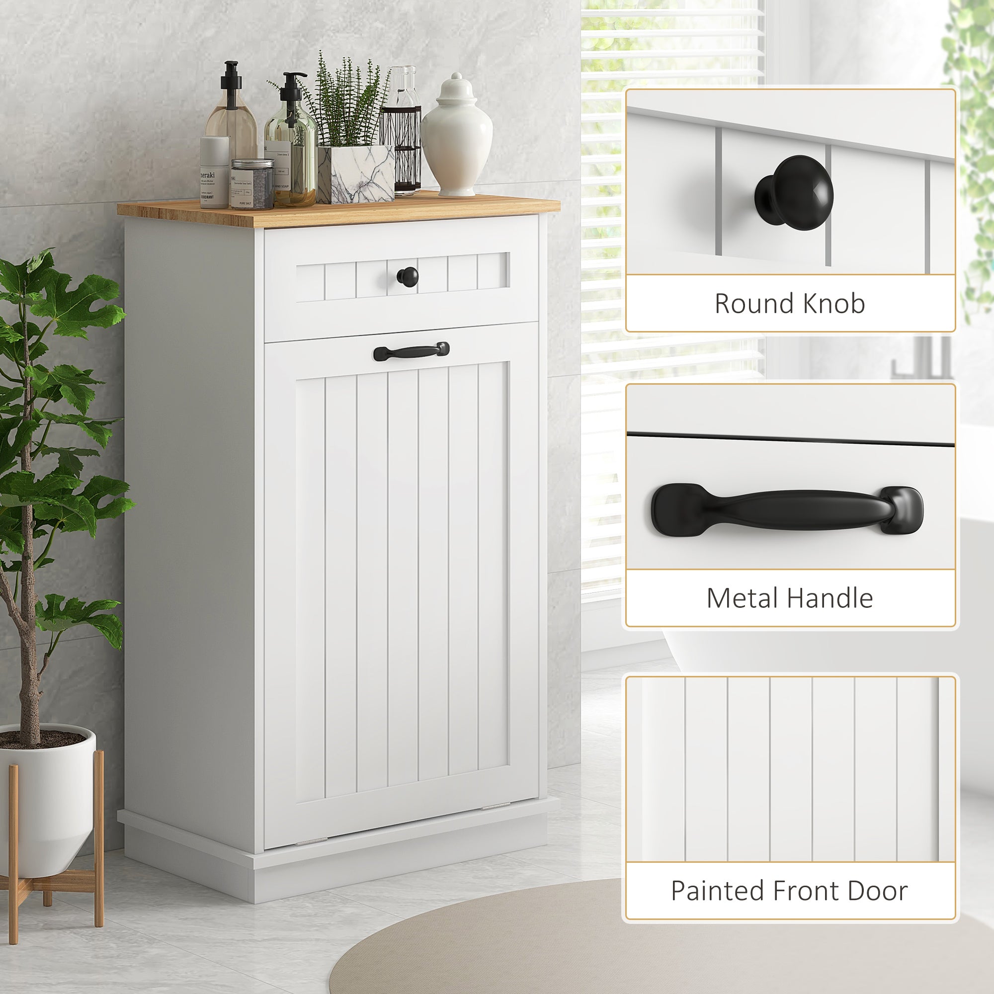 HOMCOM Tilt-Out Laundry Hamper, Laundry Cabinet with Removable Basket and Drawer, Bathroom Storage Cabinet, White